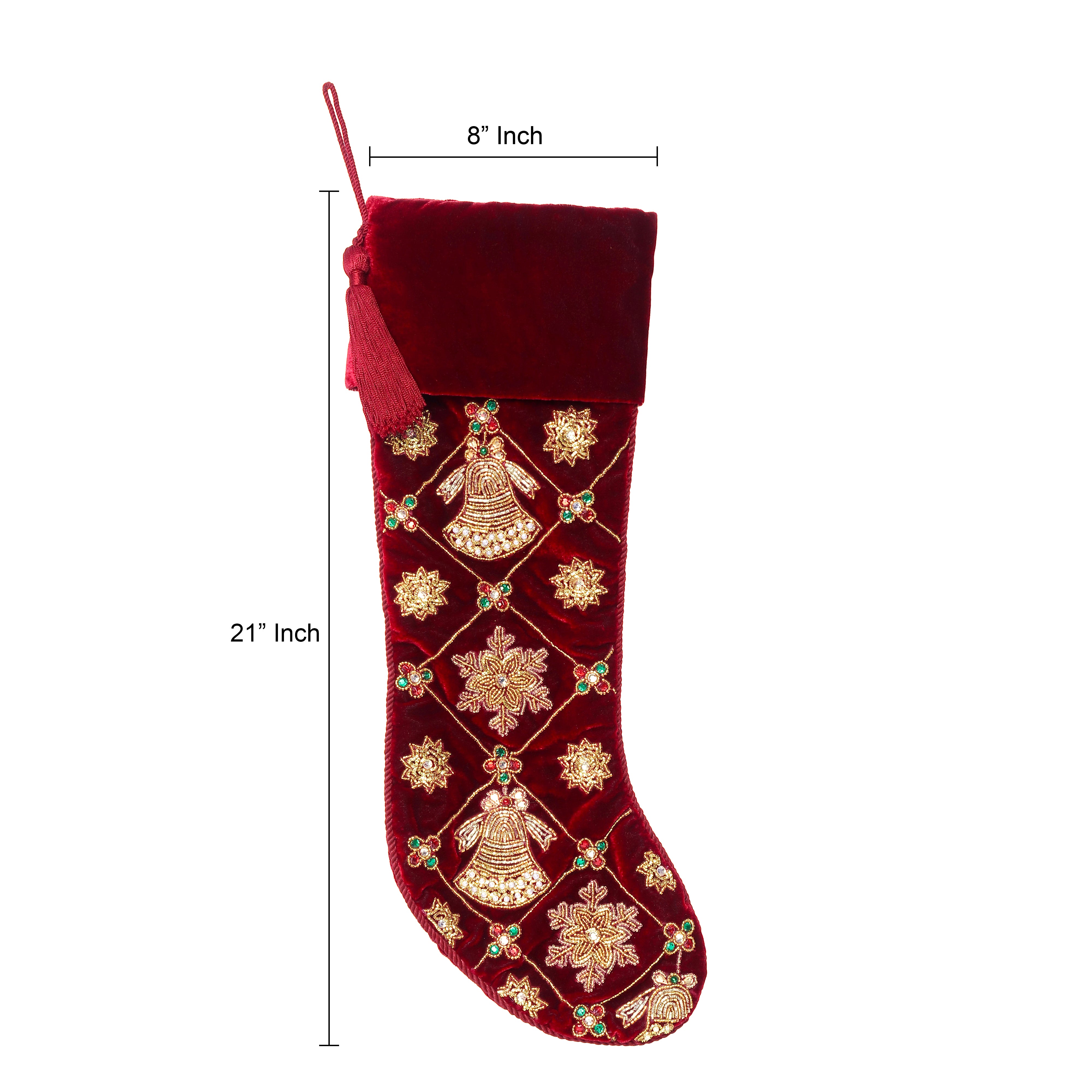 PERSONALISED JINGLE BELL AND SNOWFLAKE MAGIC RED VELVET CHRISTMAS STOCKING