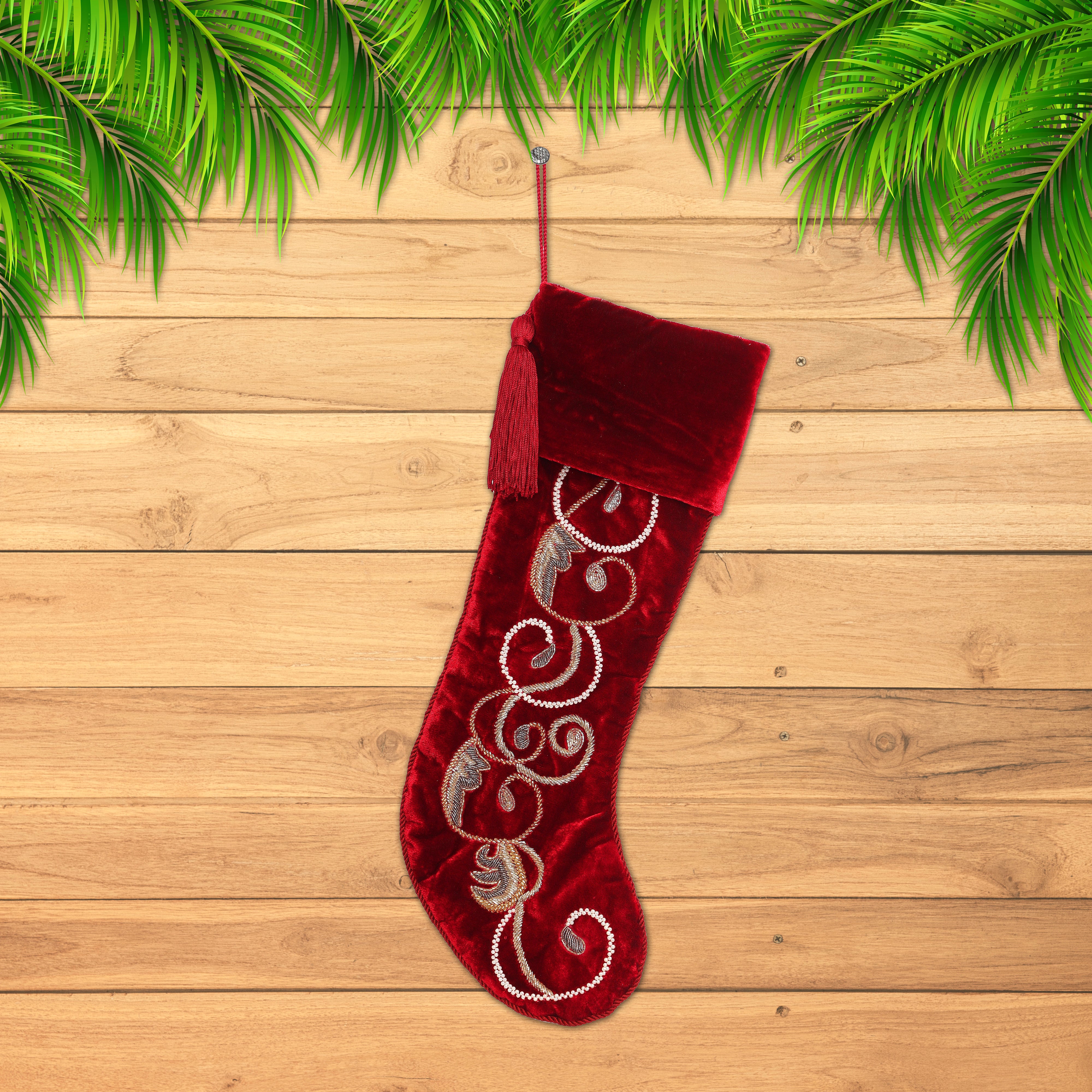 PERSONALISED SWIRL CHARM RED VELVET CHRISTMAS STOCKING