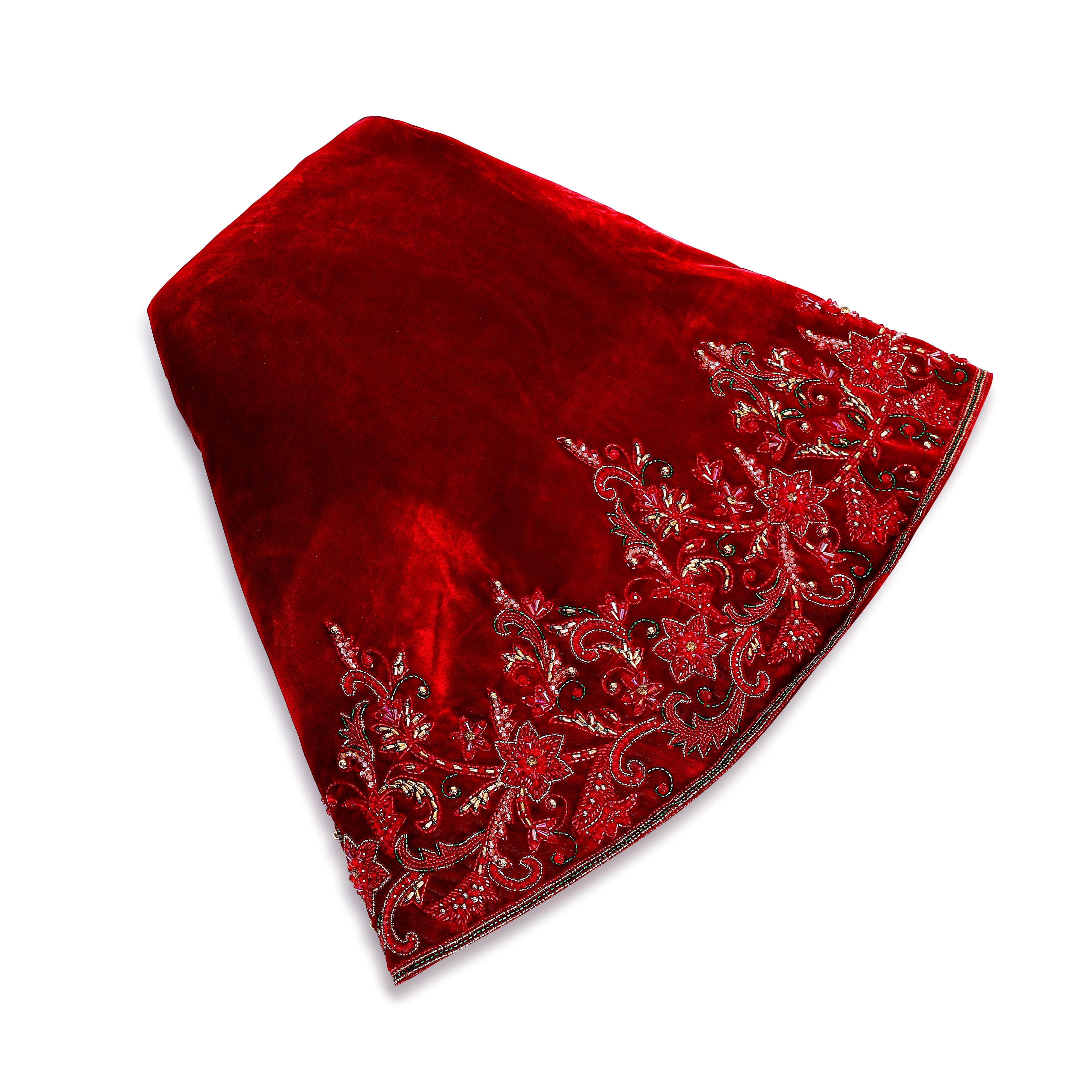 Red Velvet Floral Bloom Christmas Tree Skirt