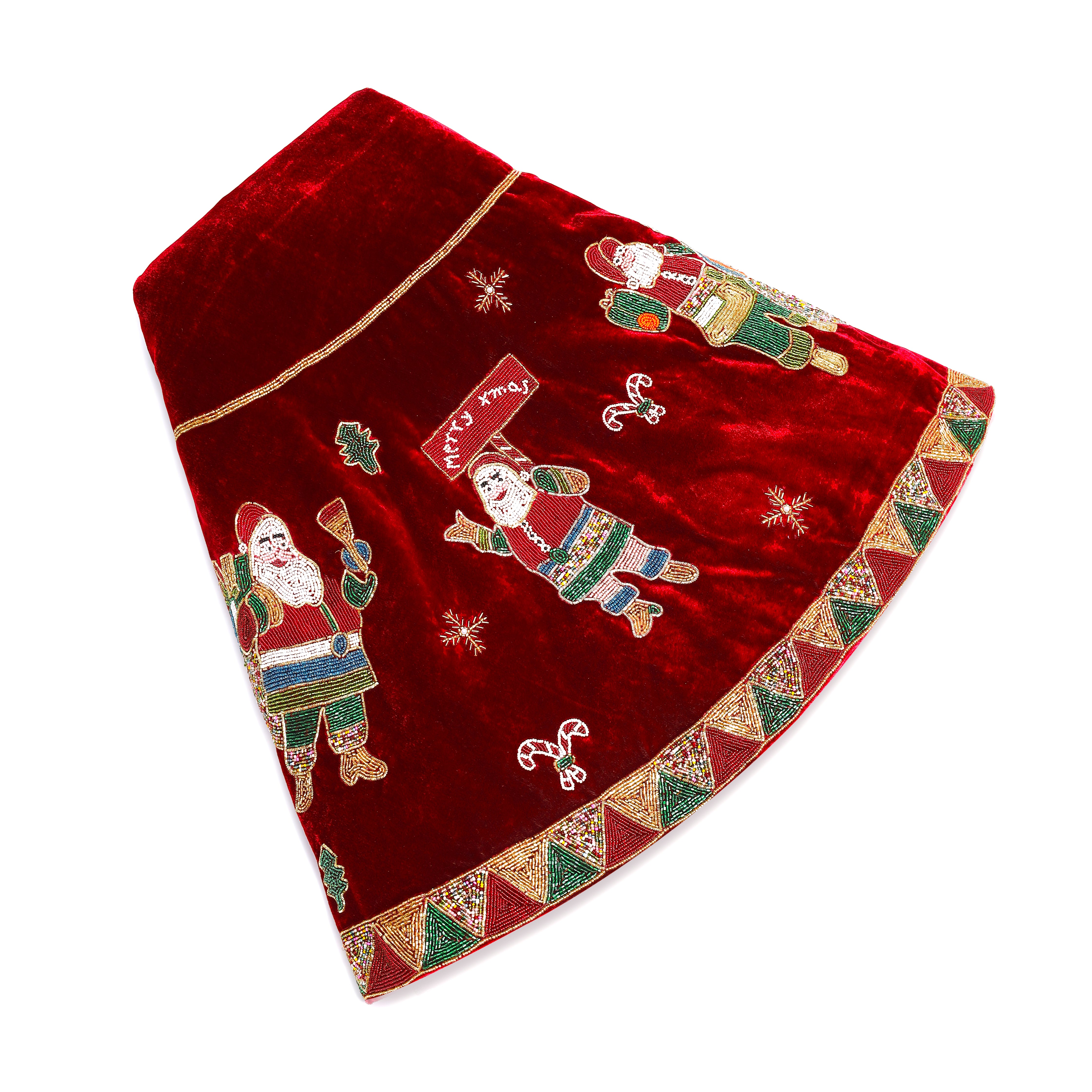 Santa's Dance party Red Velvet Christmas Tree Skirt