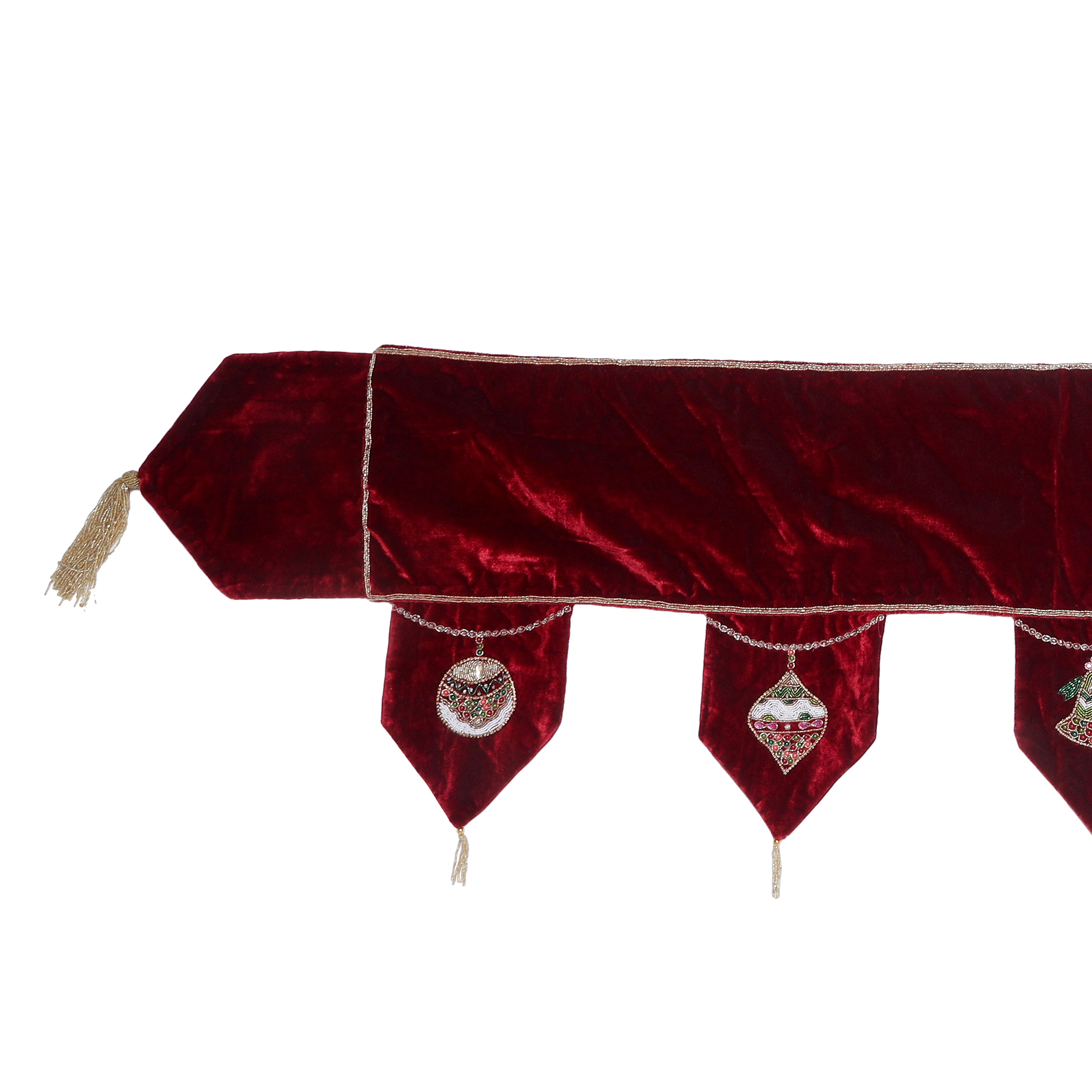 Ornament Red Velvet Christmas Mantle Scarf Available in 2 sizes 60" & 72". Fireplace Christmas Scarf