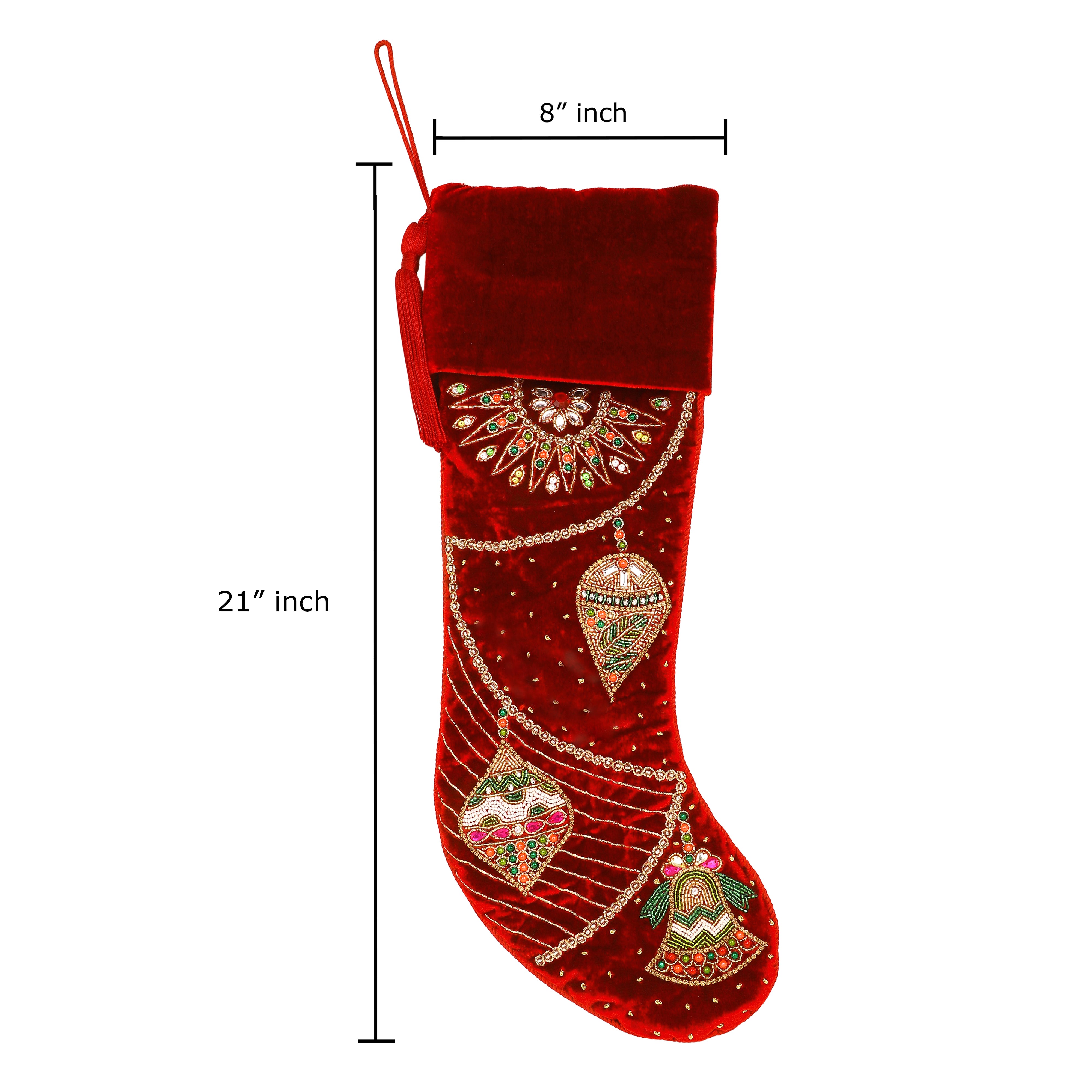 Ornament Charm Red Velvet Christmas Tree Skirt & Matching Christmas Stocking Set