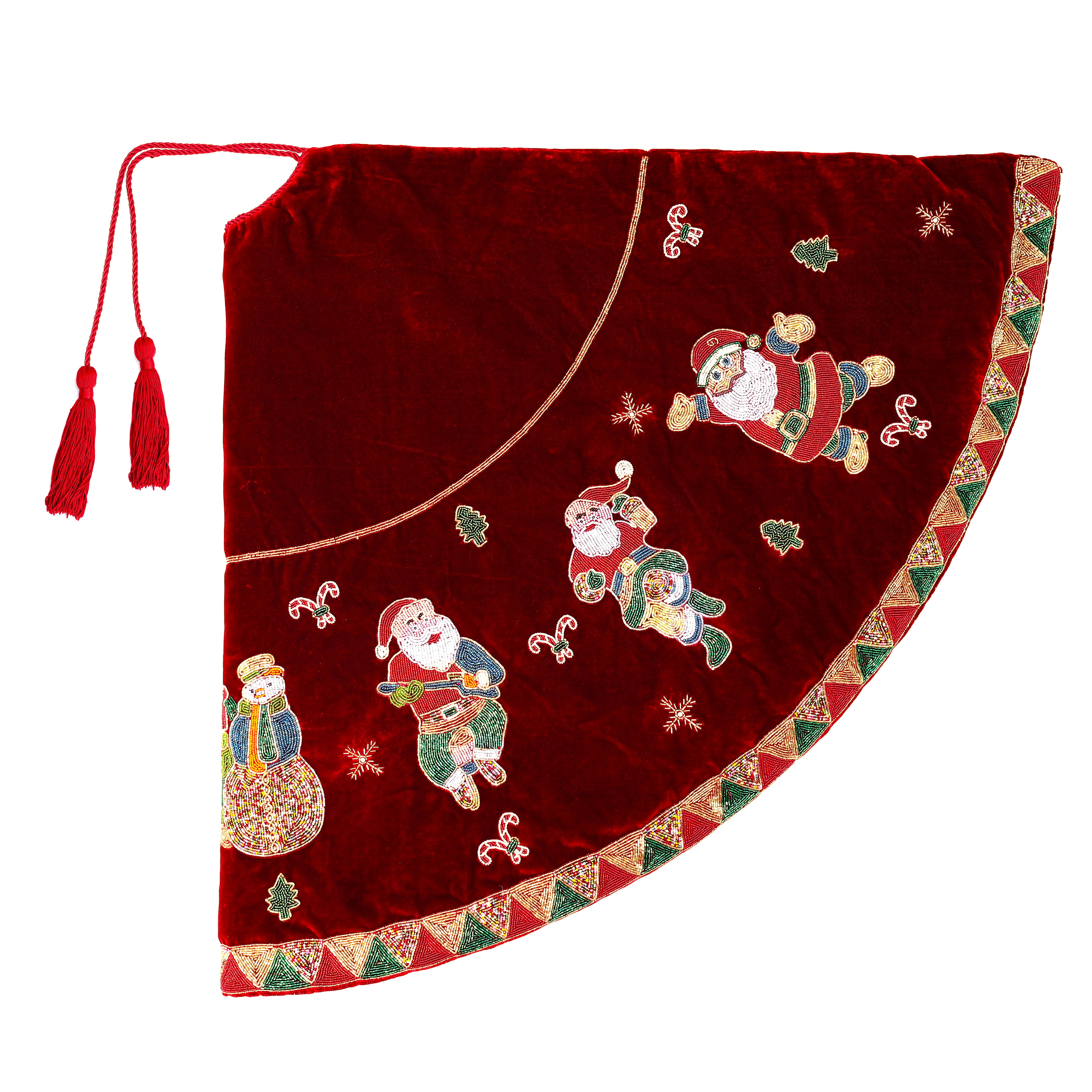 Santa's Dance party Red Velvet Christmas Tree Skirt