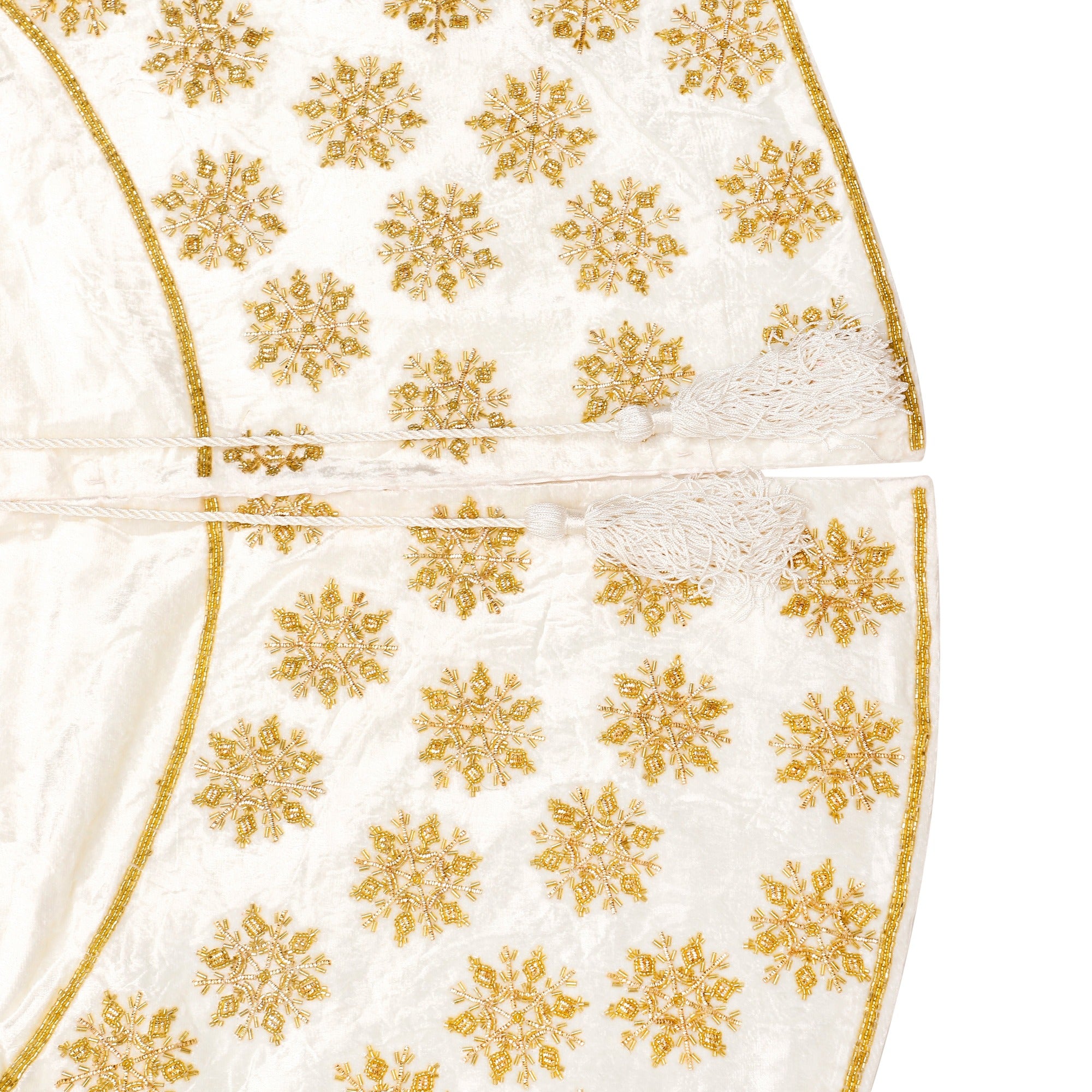 Beaded Snowflake White Velvet Christmas Tree Skirt