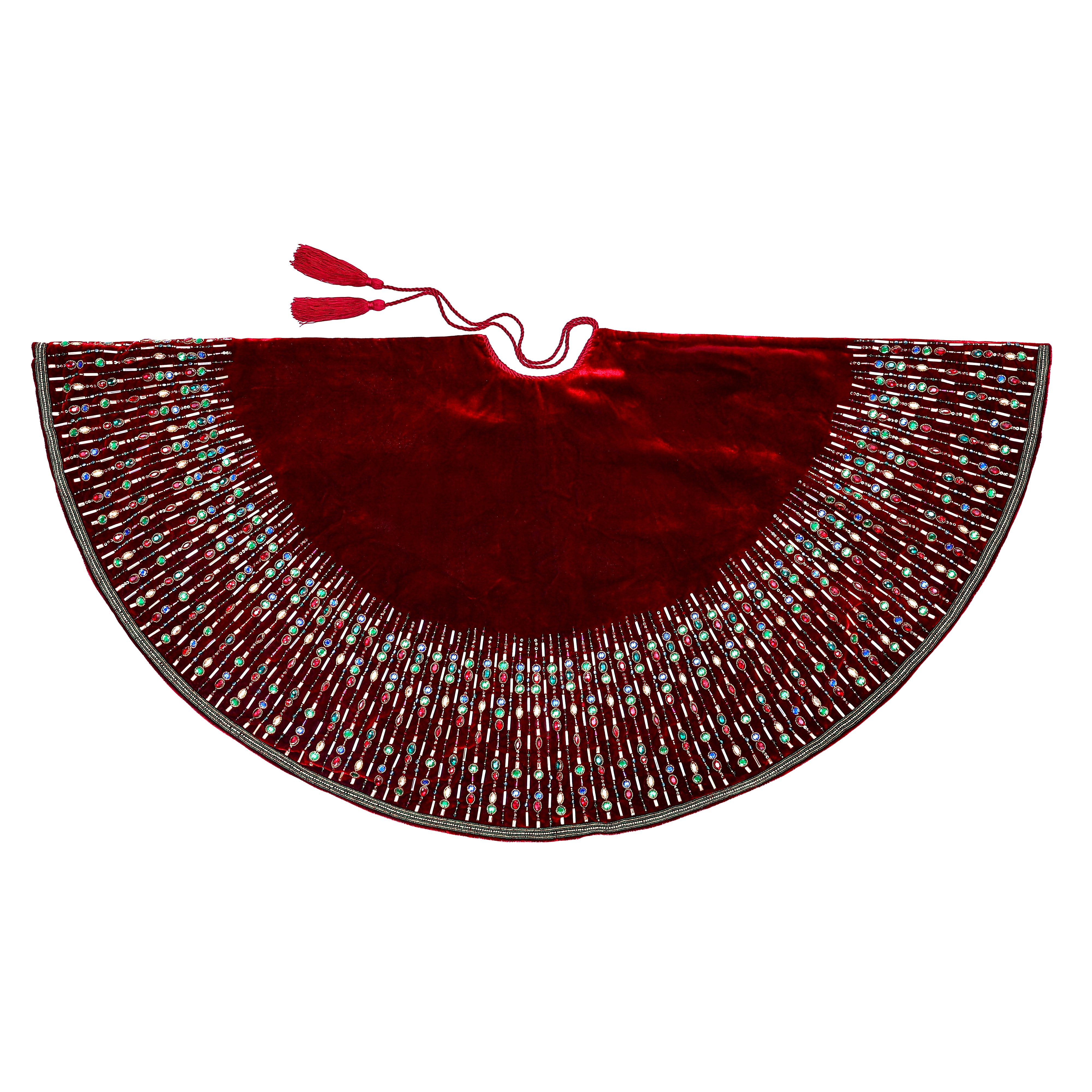 A Regal Gem: The Jewel-Crafted Red Velvet Christmas Tree Skirt