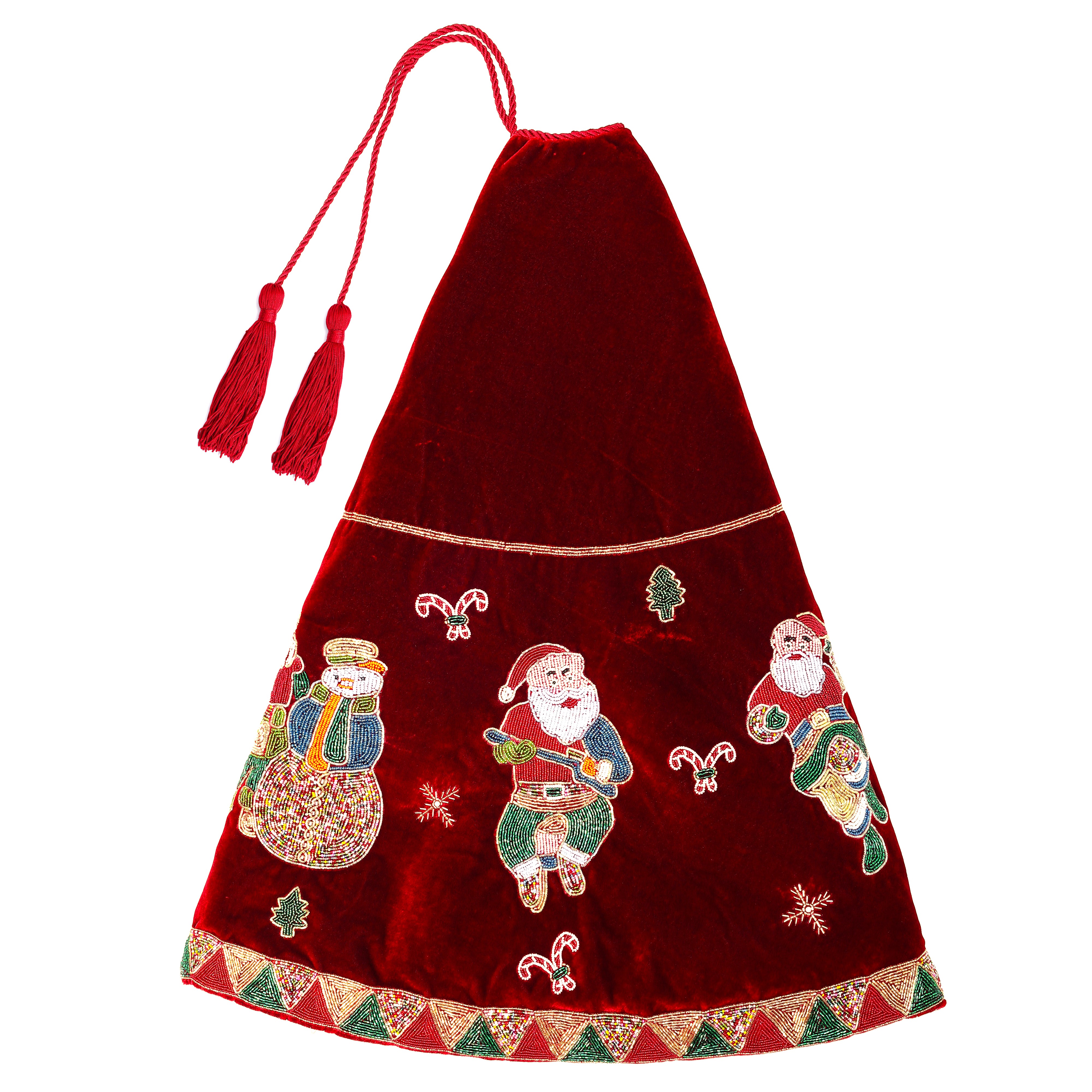 Santa's Dance party Red Velvet Christmas Tree Skirt