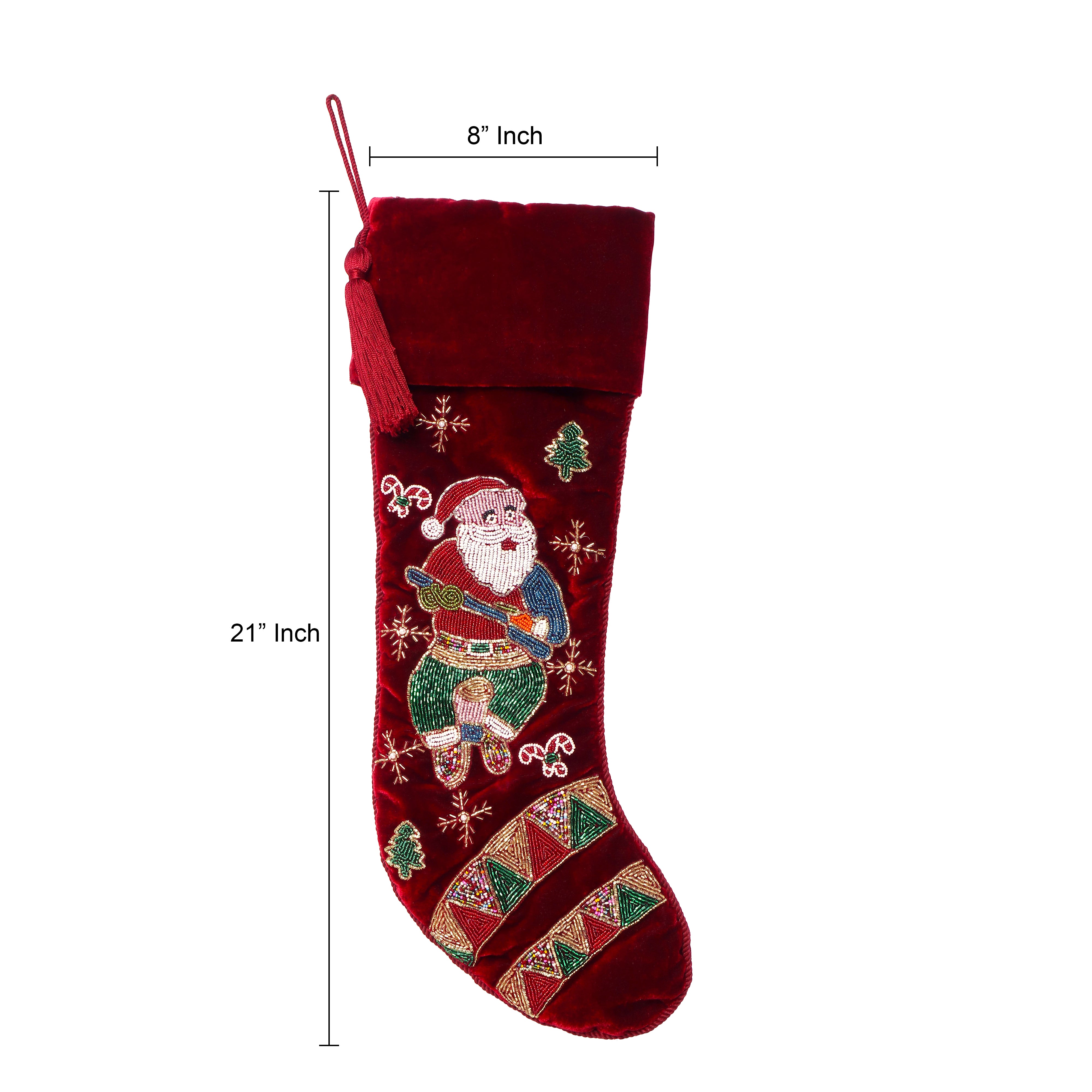 PERSONALISED MUSICAL SANTA RED VELVET CHRISTMAS STOCKING