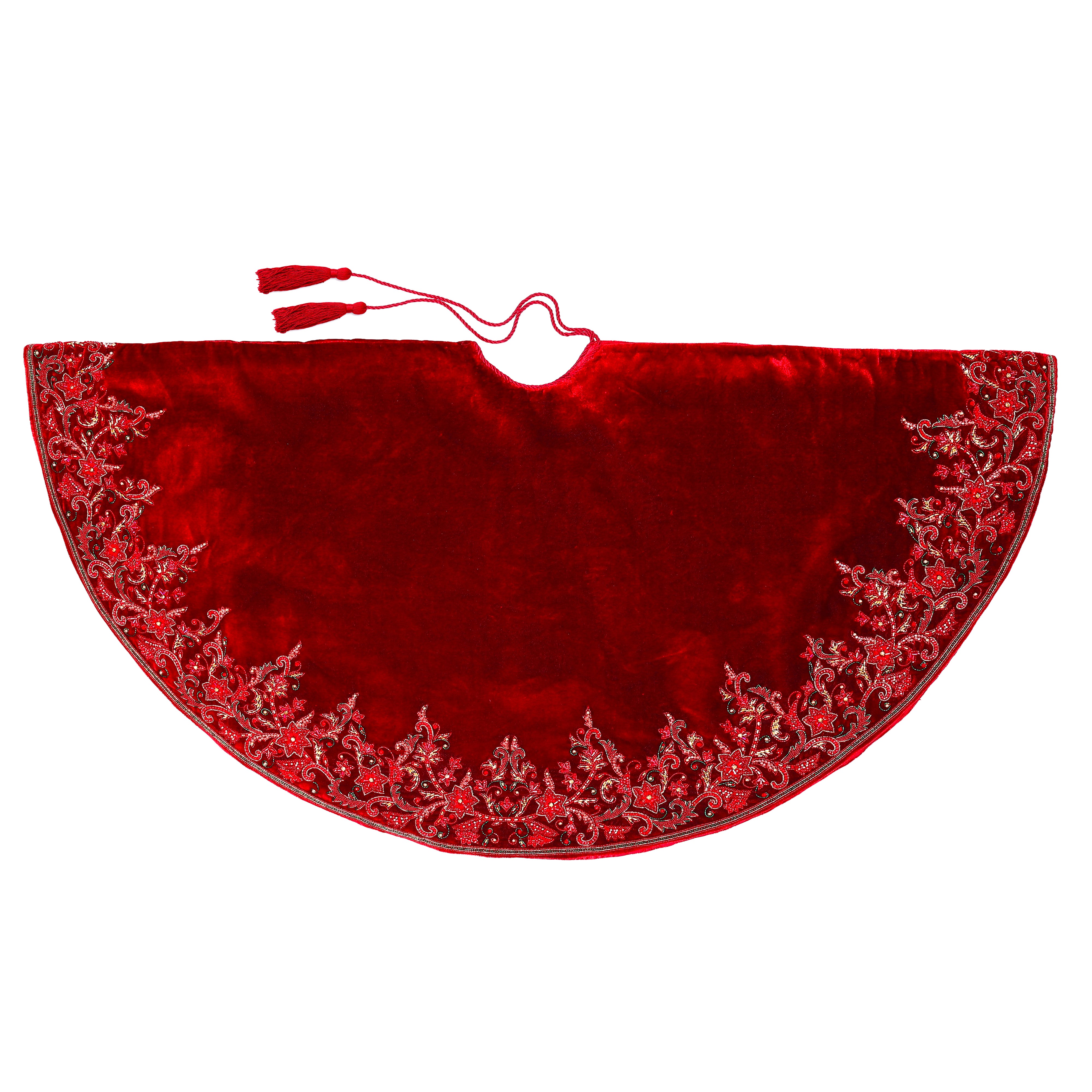 Red Velvet Floral Bloom Christmas Tree Skirt