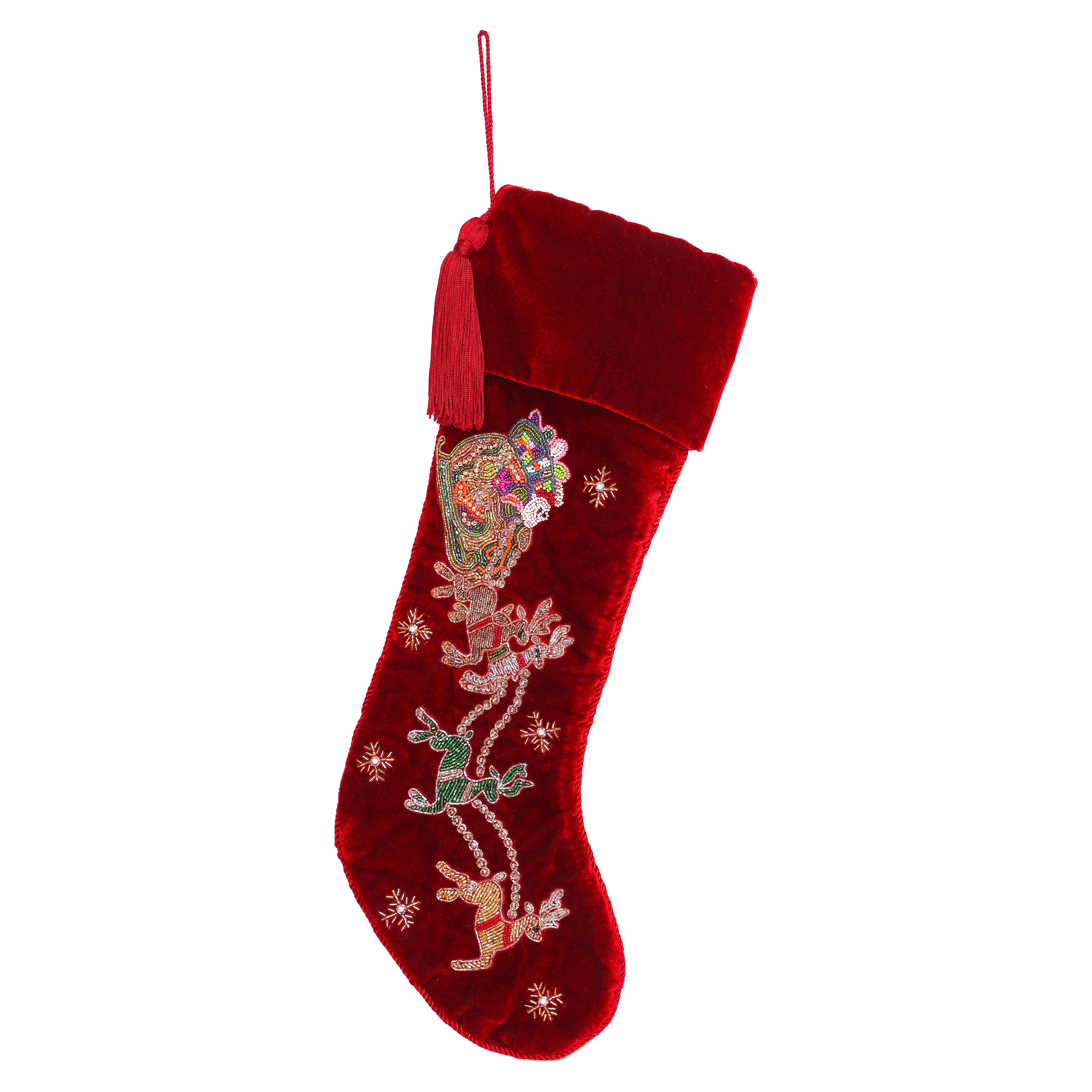 PERSONALISED SANTA CARRIAGE RED VELVET CHRISTMAS STOCKING