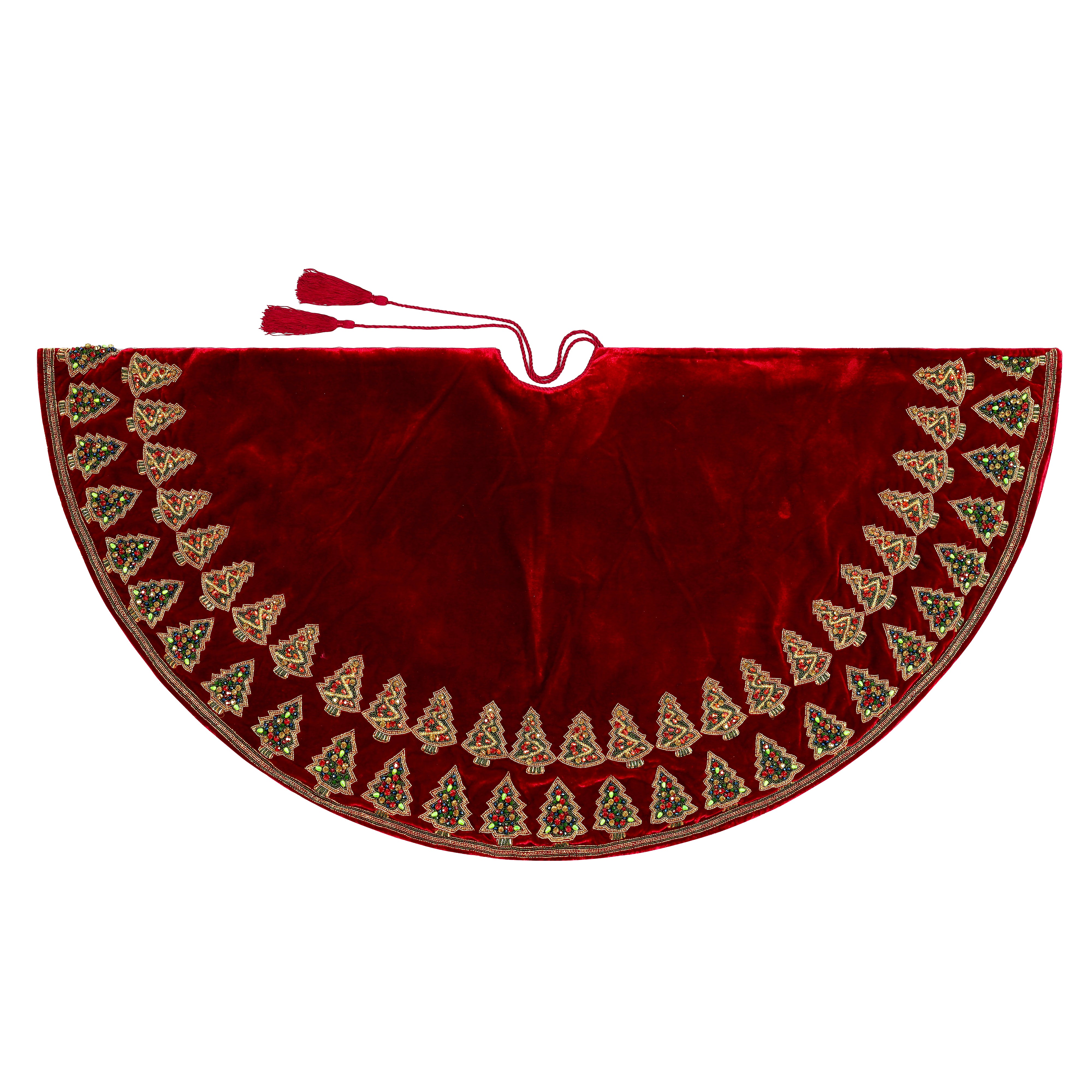 Gemstone Enchanted Forest Red Velvet Christmas Tree Skirt