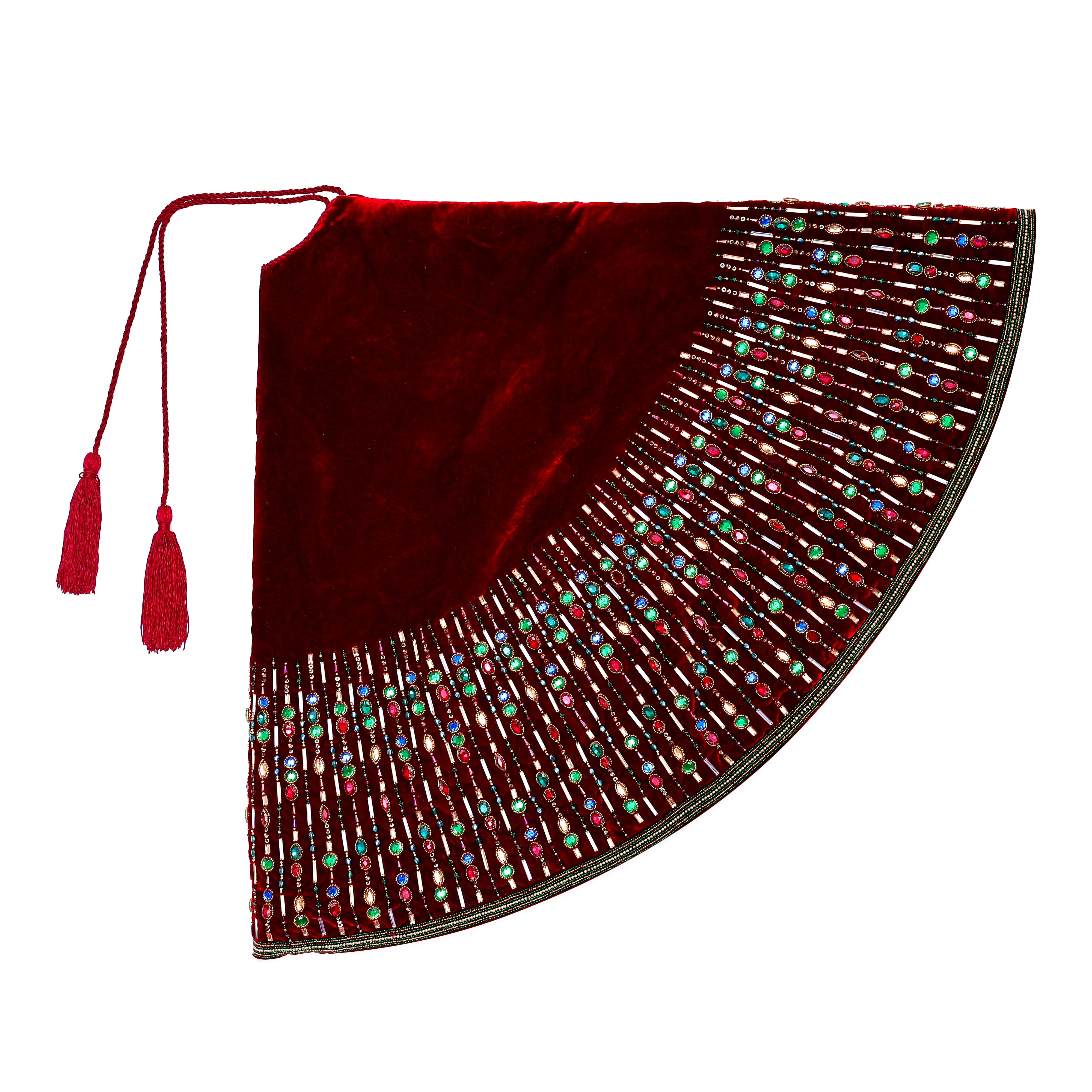 A Regal Gem: The Jewel-Crafted Red Velvet Christmas Tree Skirt