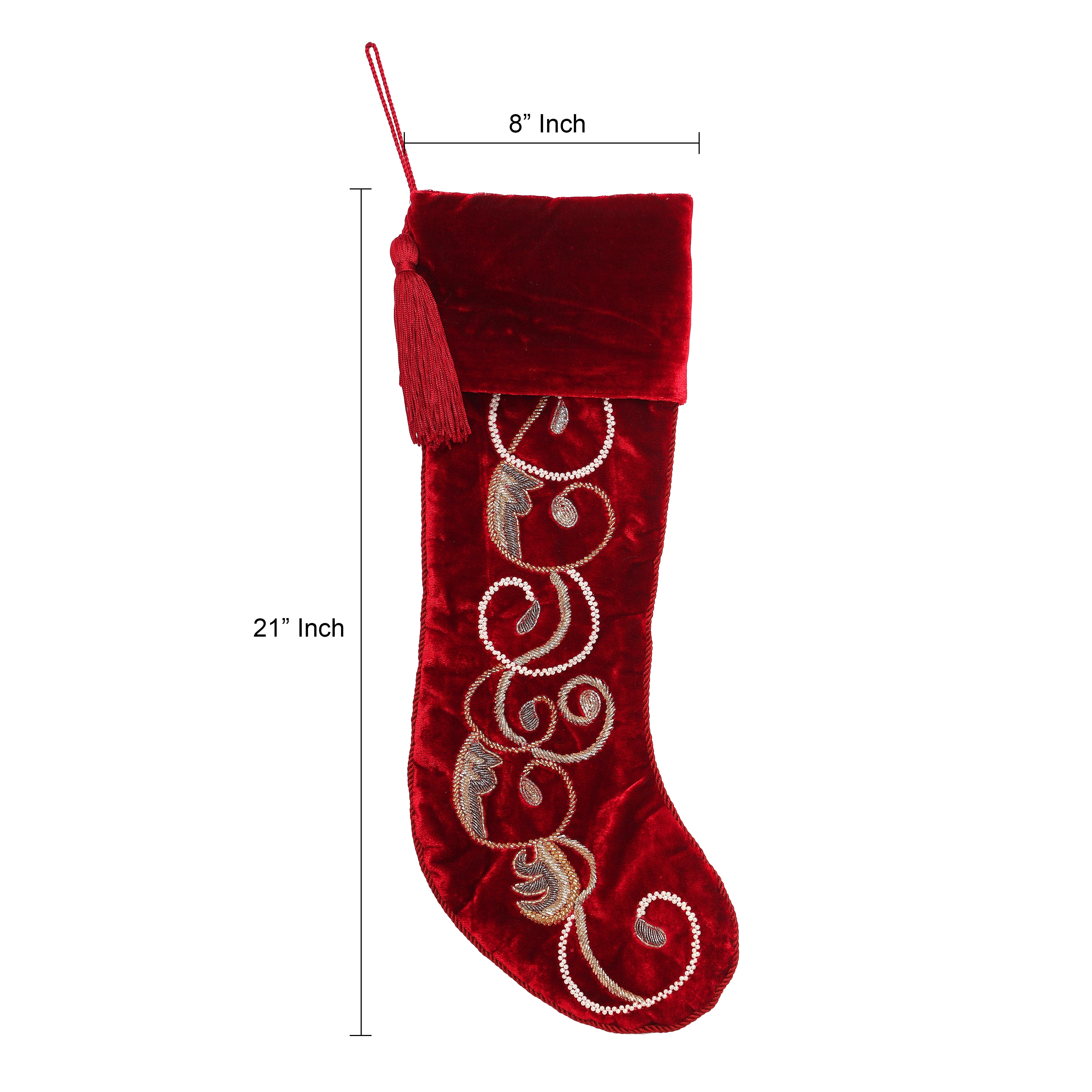 PERSONALISED SWIRL CHARM RED VELVET CHRISTMAS STOCKING