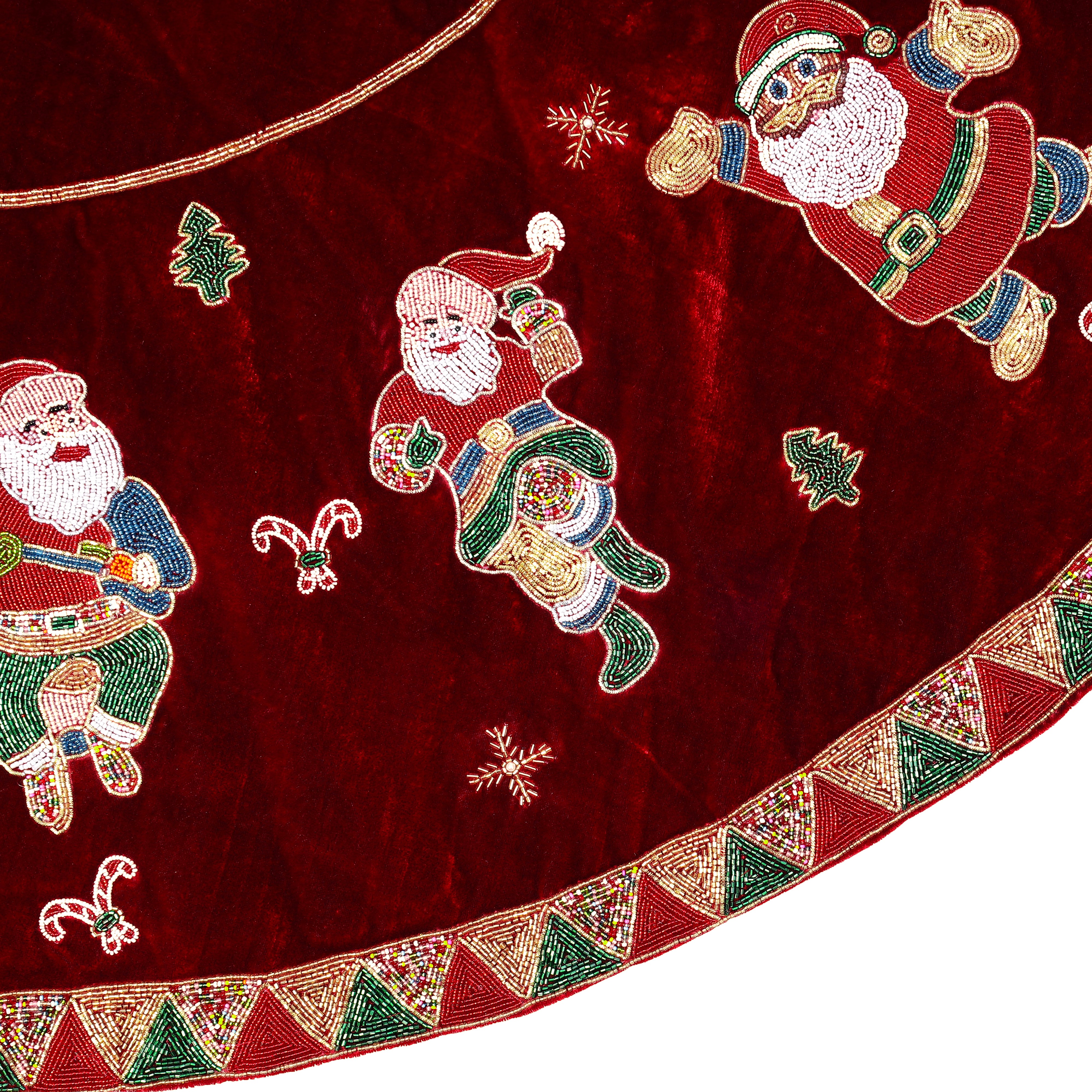 Santa's Dance party Red Velvet Christmas Tree Skirt