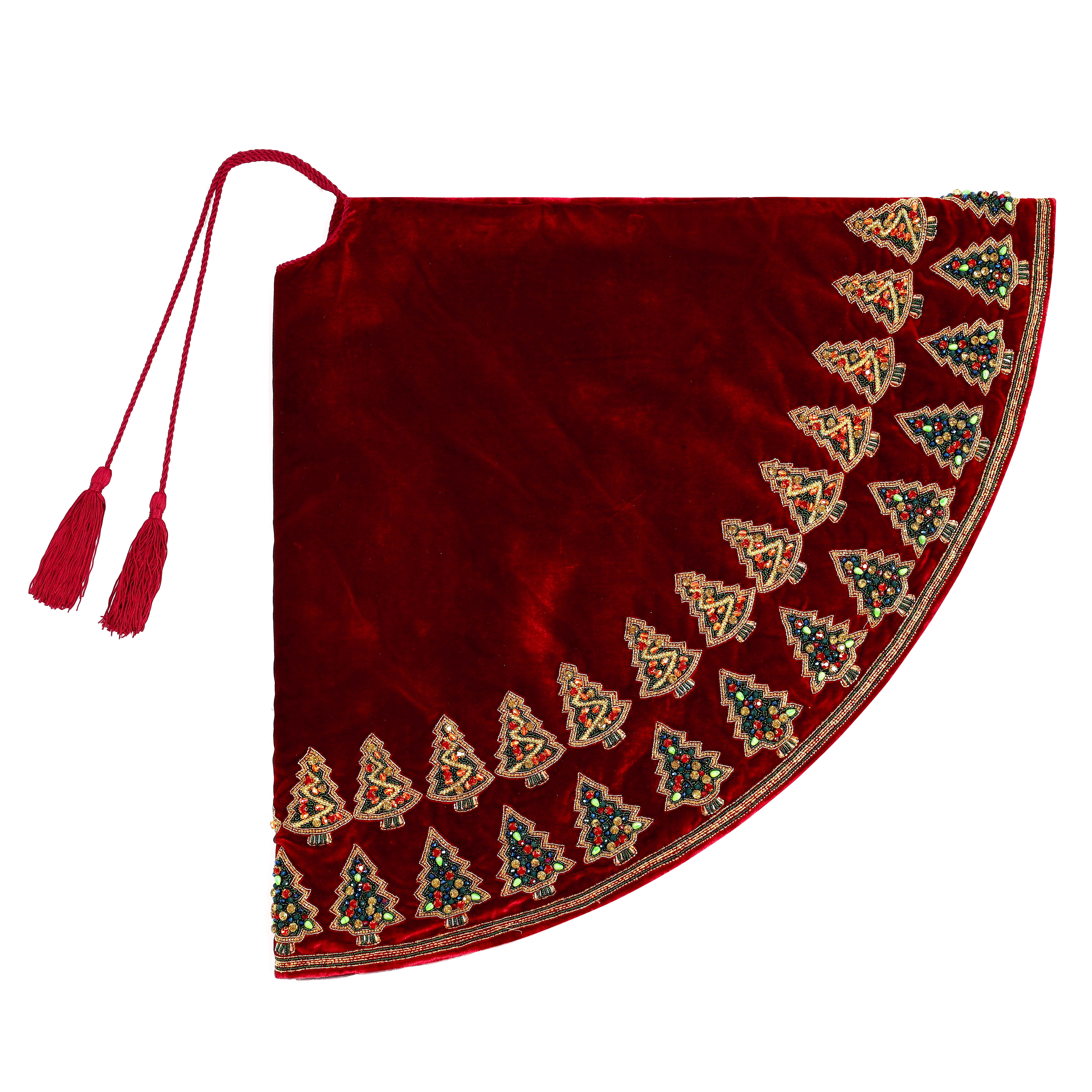 Gemstone Enchanted Forest Red Velvet Christmas Tree Skirt