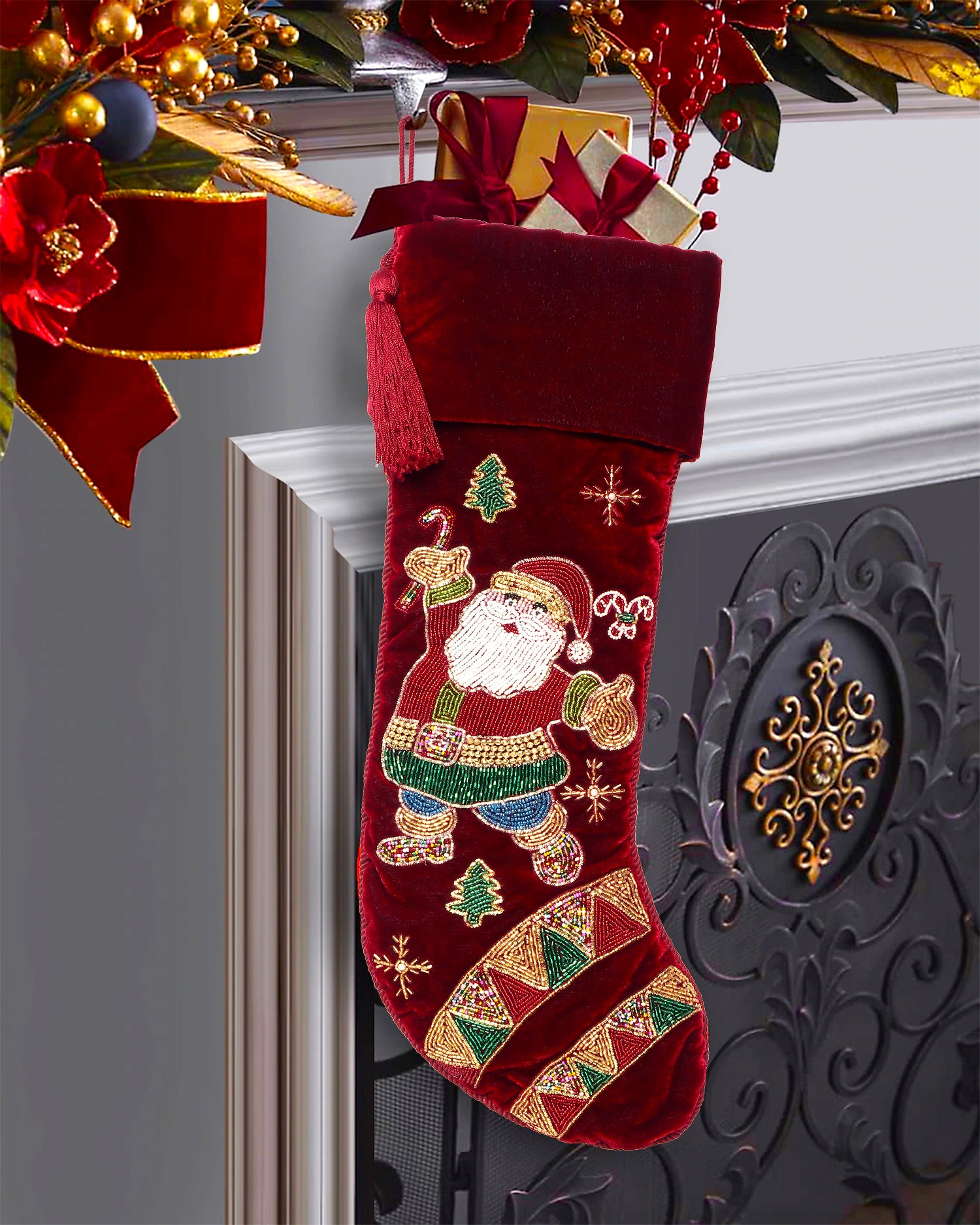 PERSONALISED SANTA DANCE PARTY  RED VELVET CHRISTMAS STOCKING