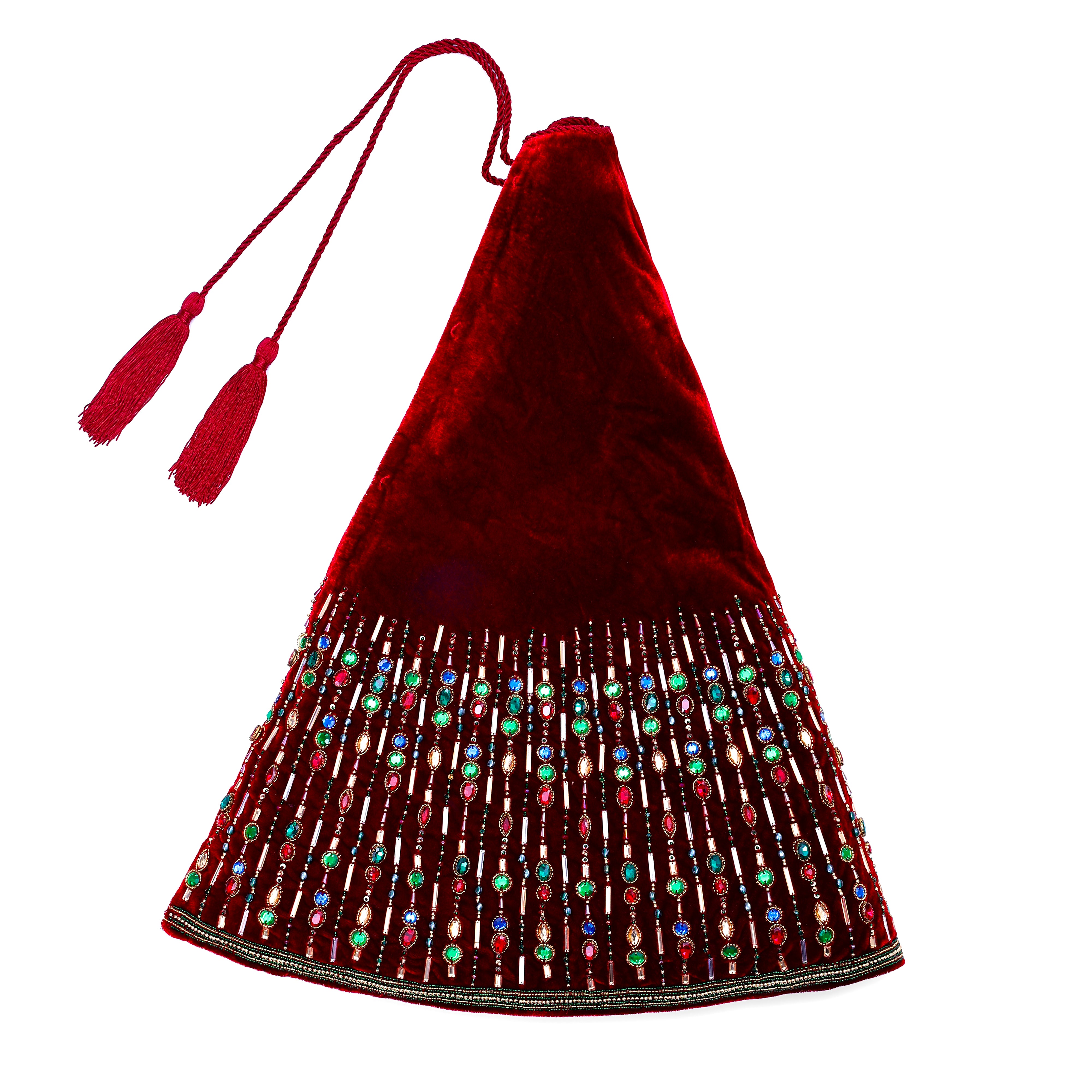 A Regal Gem: The Jewel-Crafted Red Velvet Christmas Tree Skirt