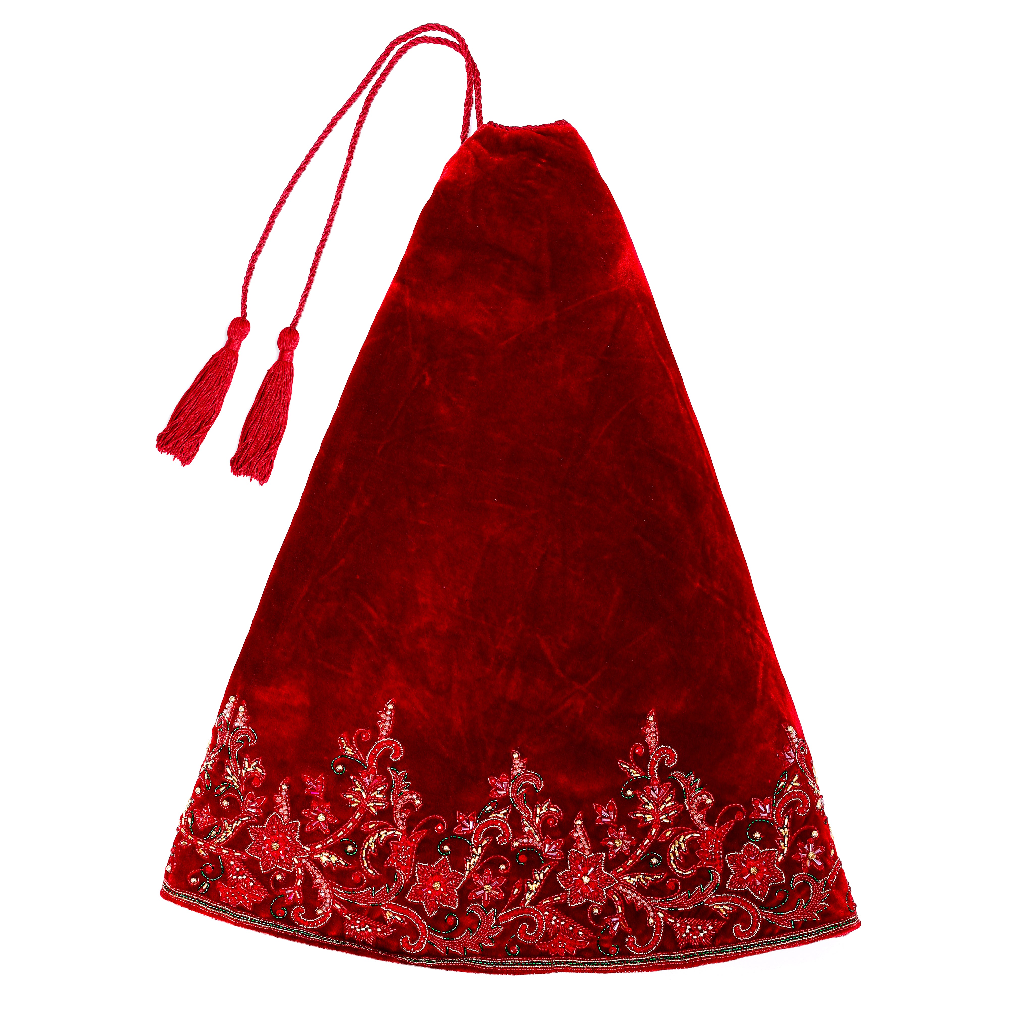 Red Velvet Floral Bloom Christmas Tree Skirt