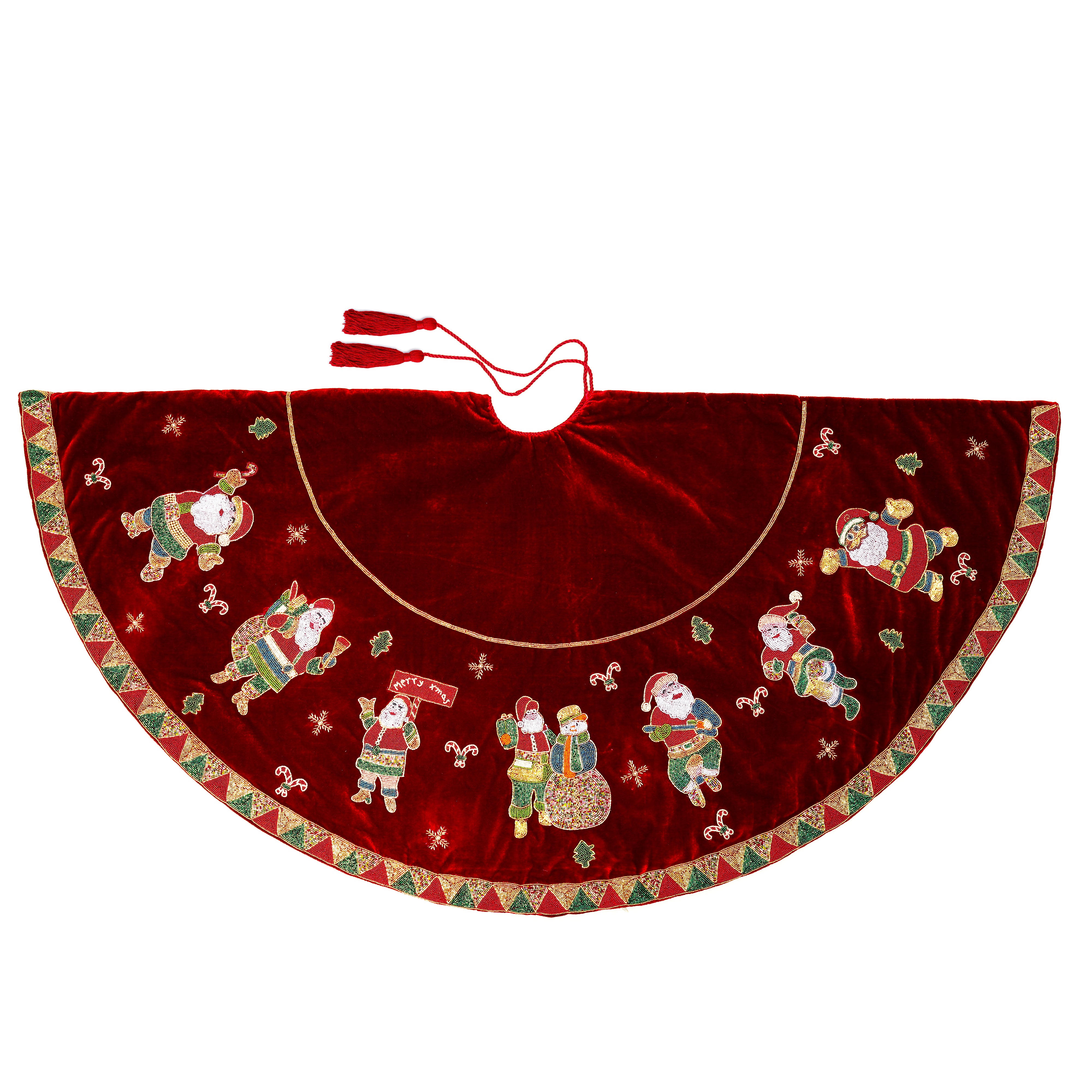 Santa's Dance party Red Velvet Christmas Tree Skirt