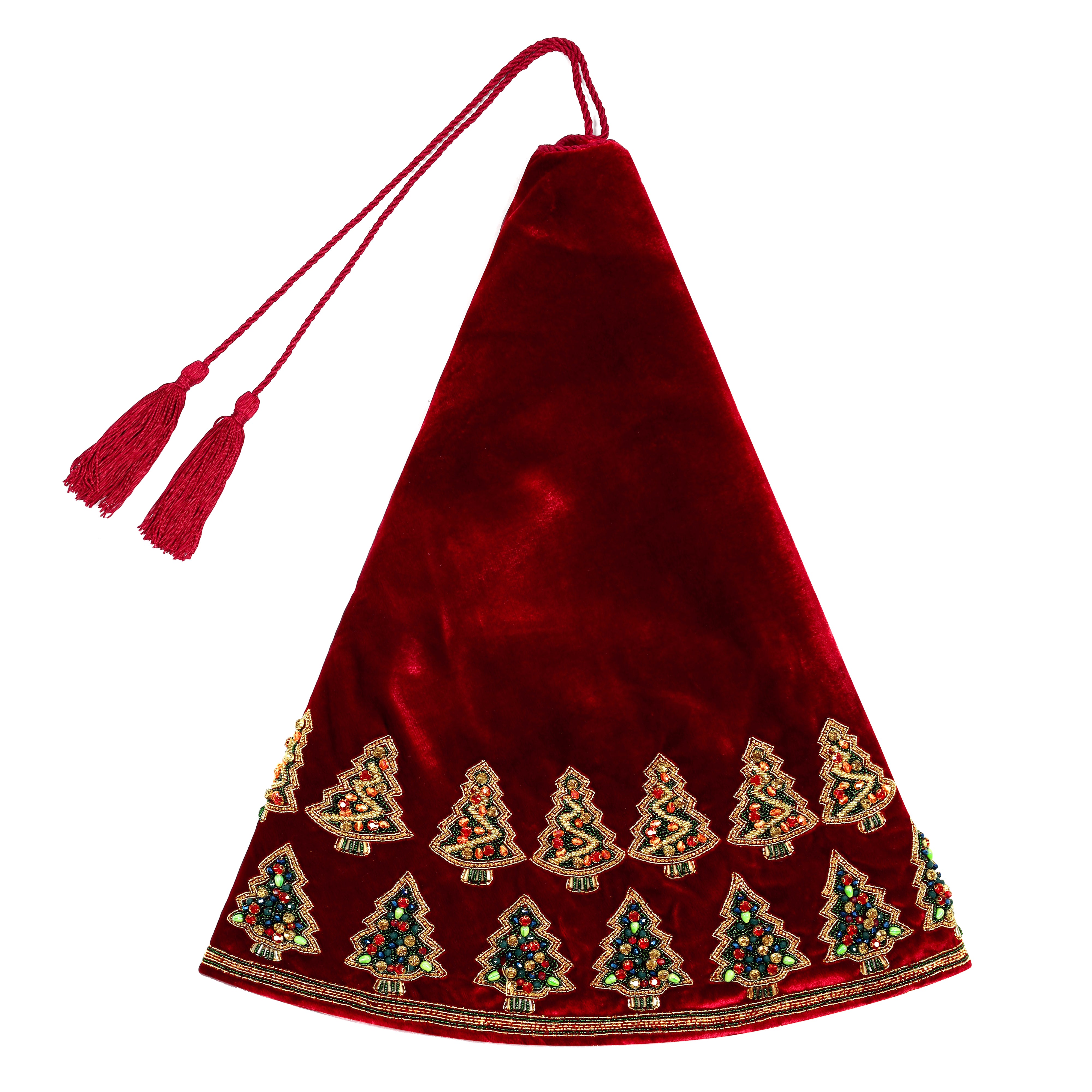 Gemstone Enchanted Forest Red Velvet Christmas Tree Skirt