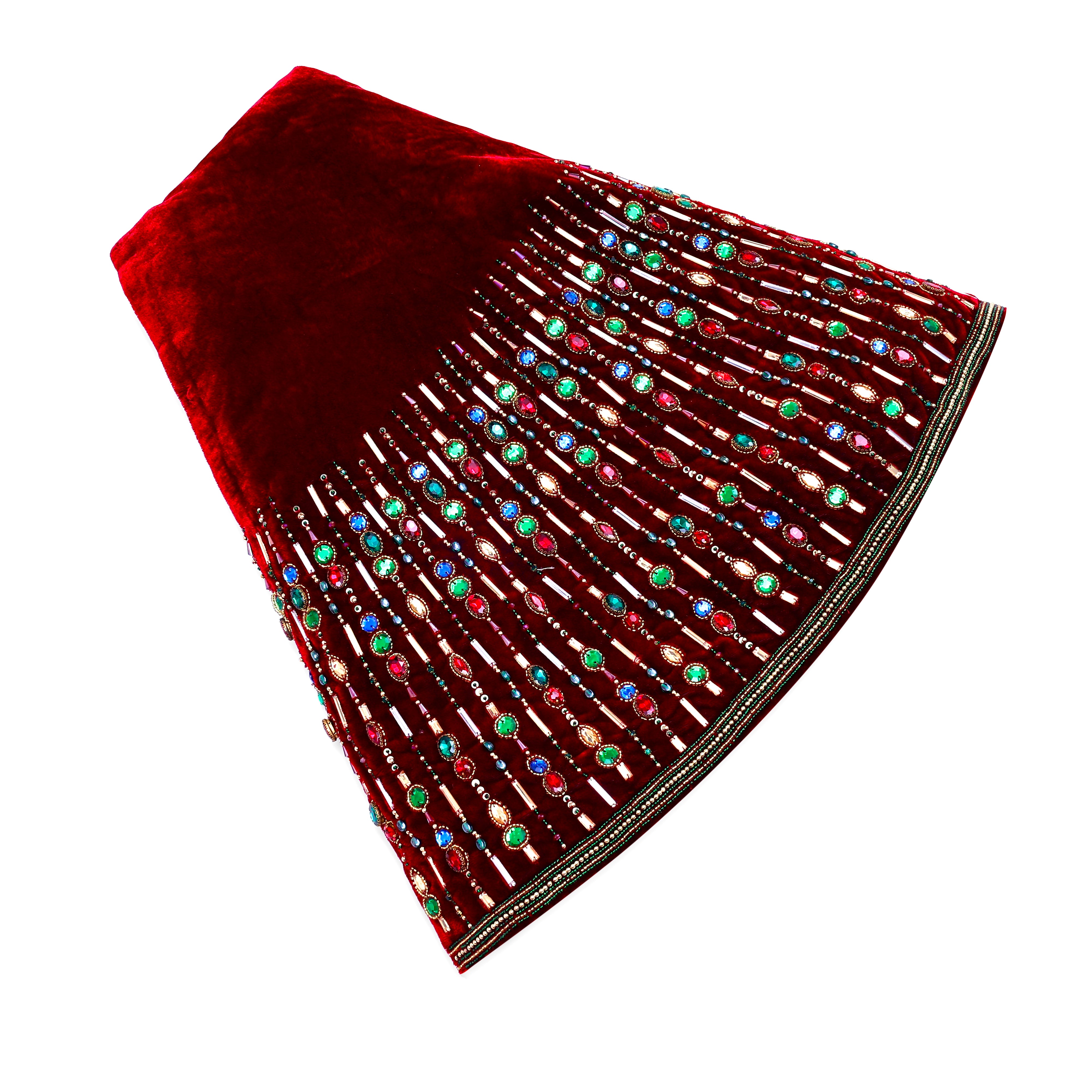 A Regal Gem: The Jewel-Crafted Red Velvet Christmas Tree Skirt