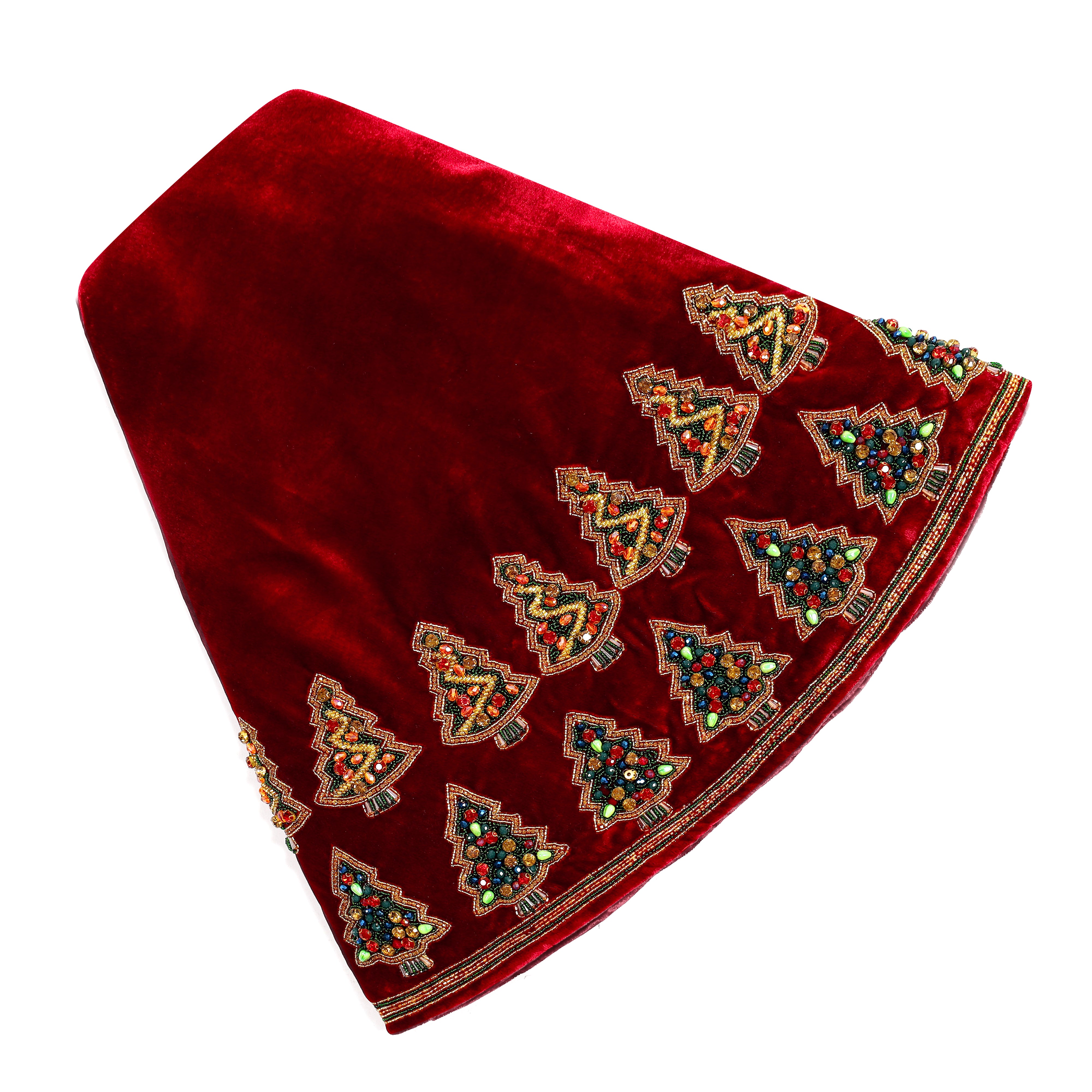 Gemstone Enchanted Forest Red Velvet Christmas Tree Skirt