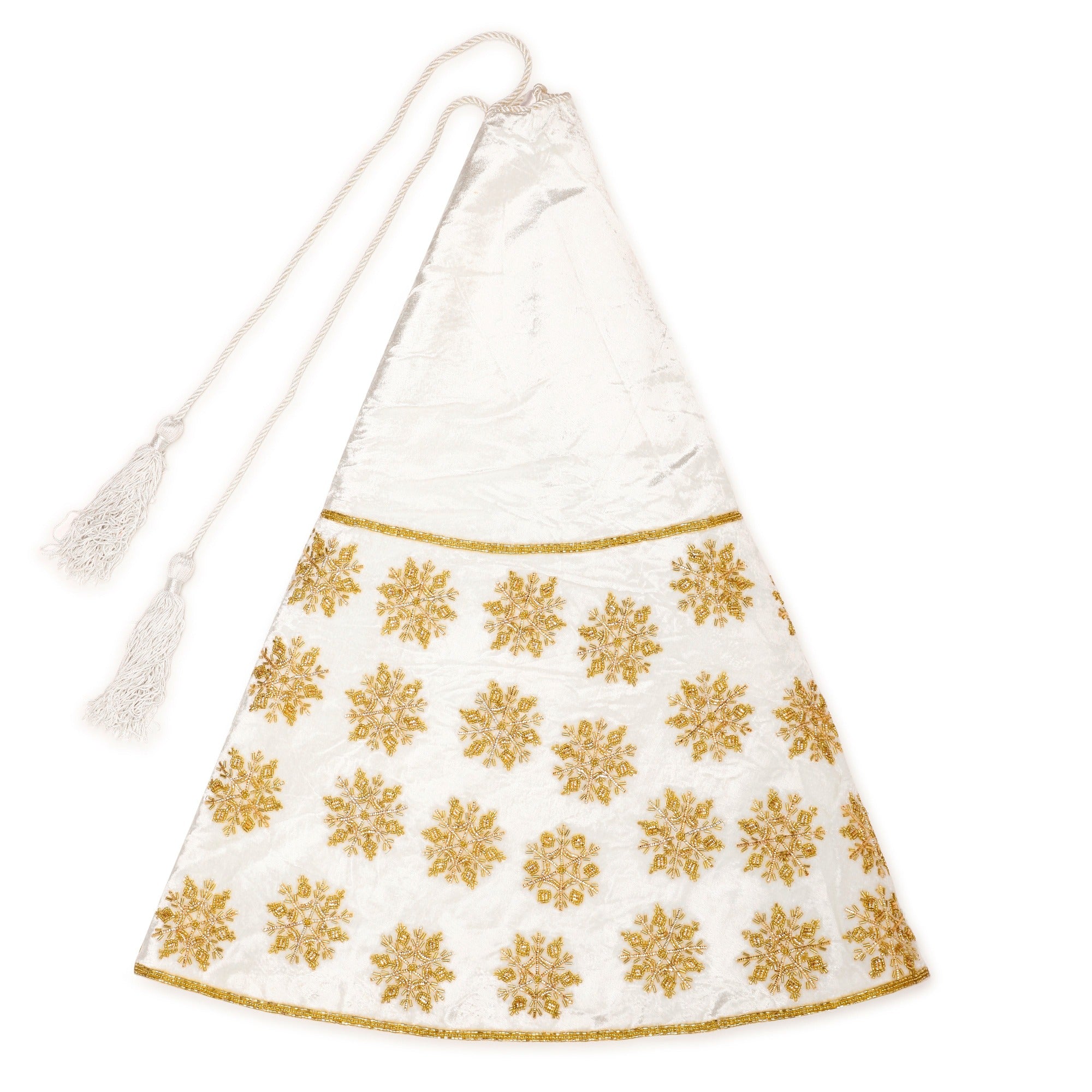 Beaded Snowflake White Velvet Christmas Tree Skirt