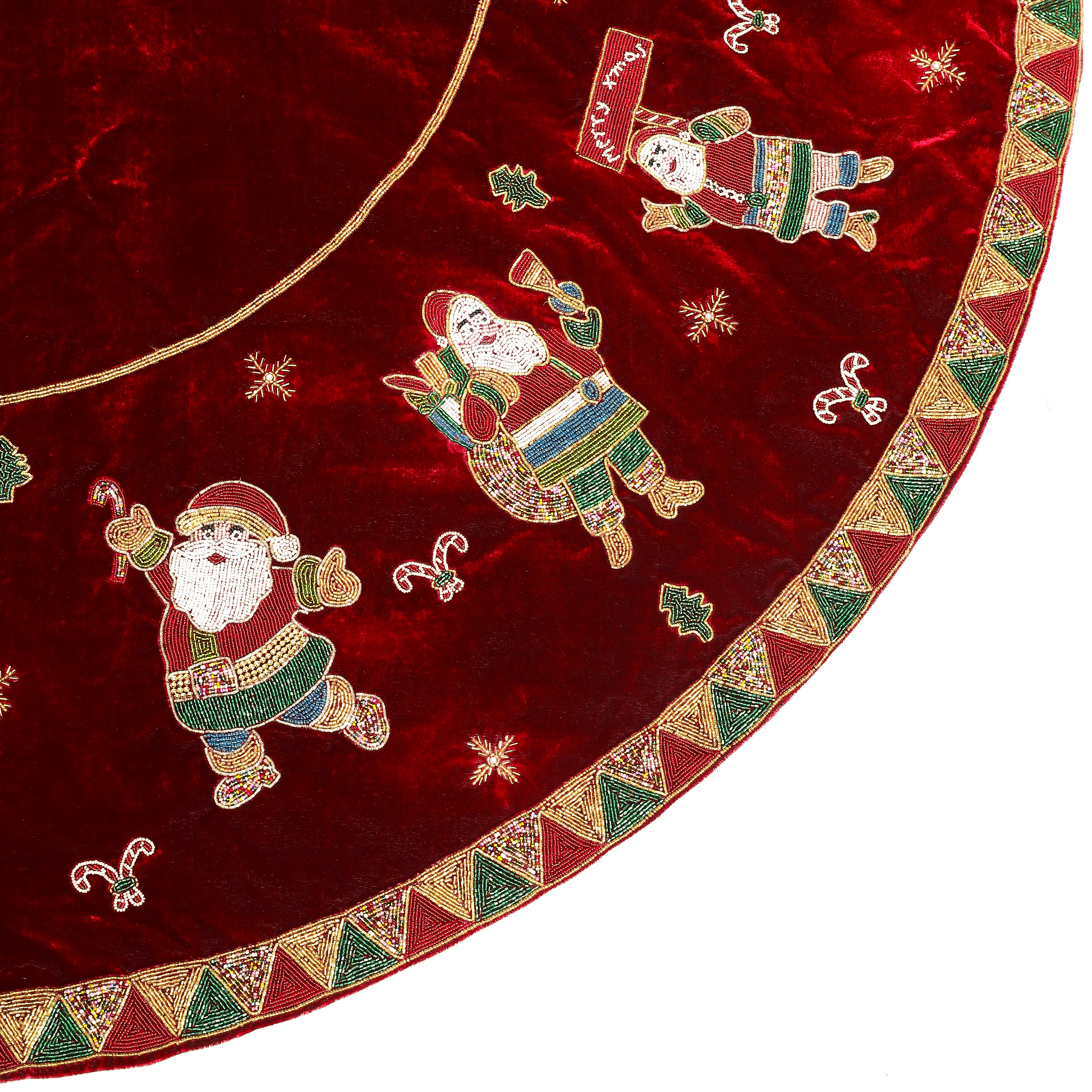 Santa's Dance party Red Velvet Christmas Tree Skirt