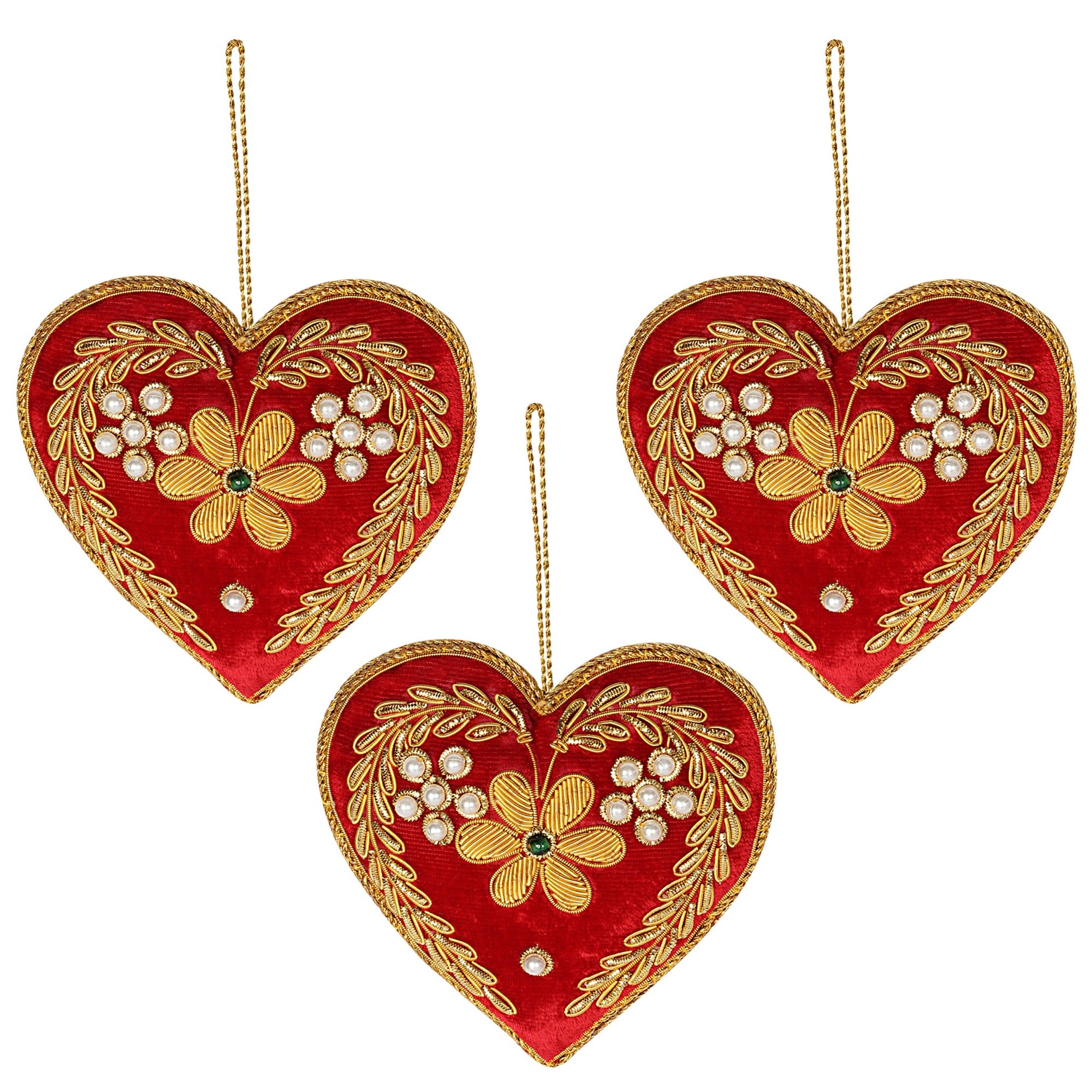 Holiday Hearts Red Christmas ornaments set of 3 pieces for holiday decor (1SET=3PC)