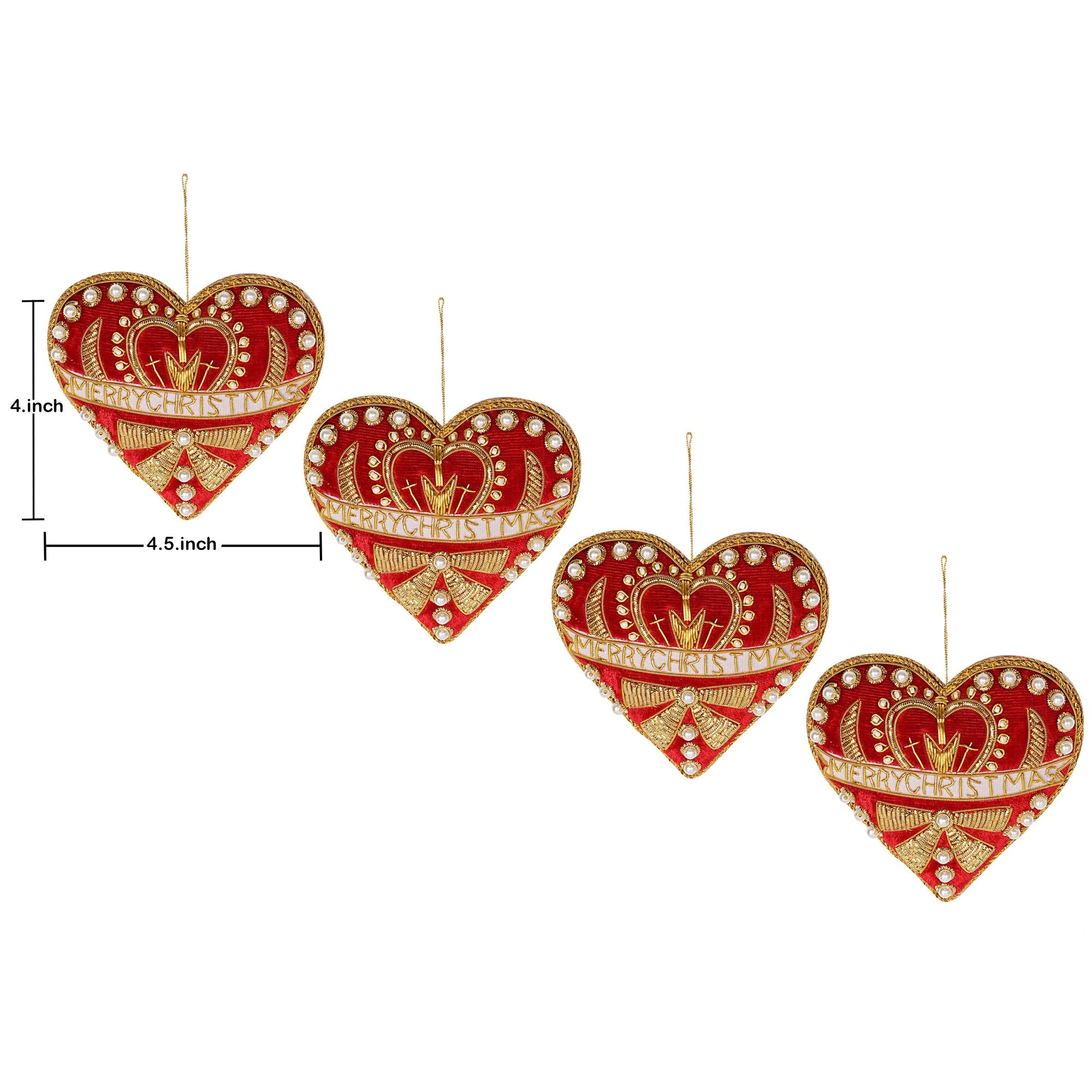 Merry Christmas Hearts Red christmas ornaments set of 4 pieces for holiday decor (1SET=4PC) holiday decor