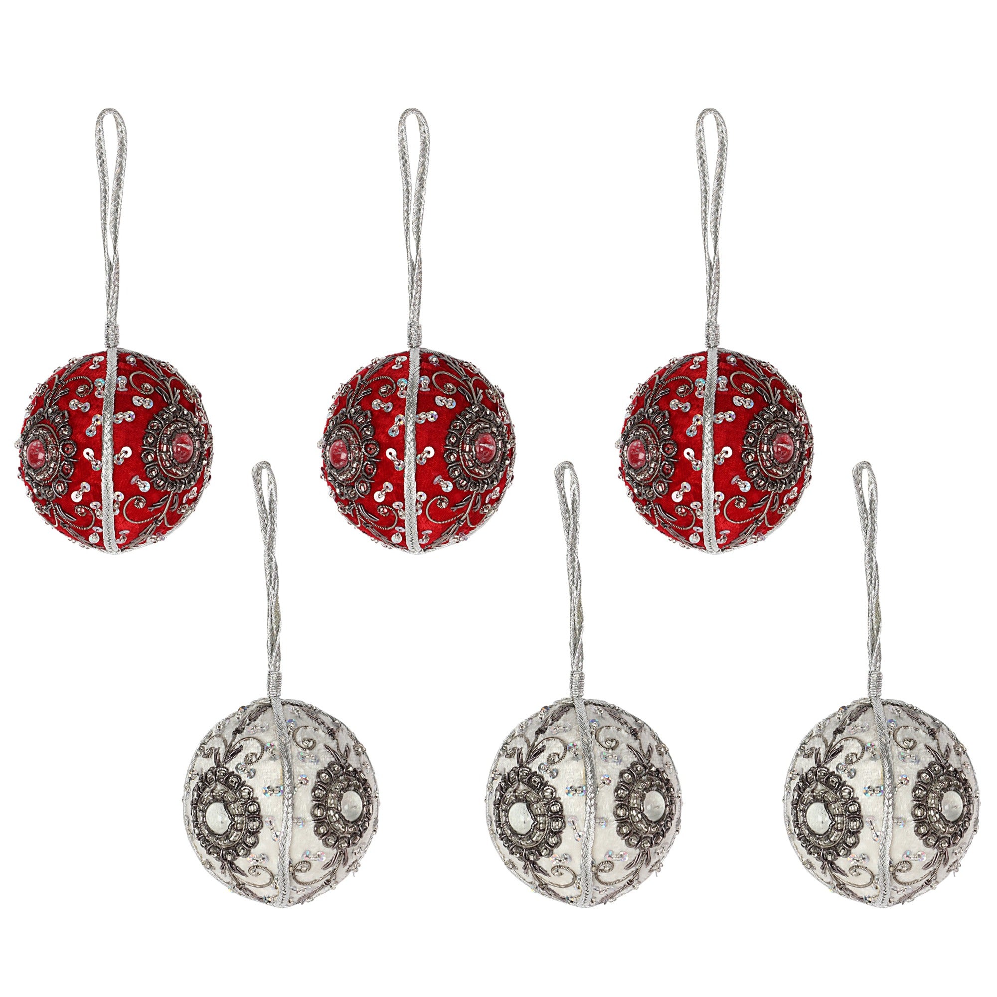 Velvet christmas Ball ornaments set of 6 - Decorative Red & White christmas balls tree ornaments for holiday decor 1SET=6PCS