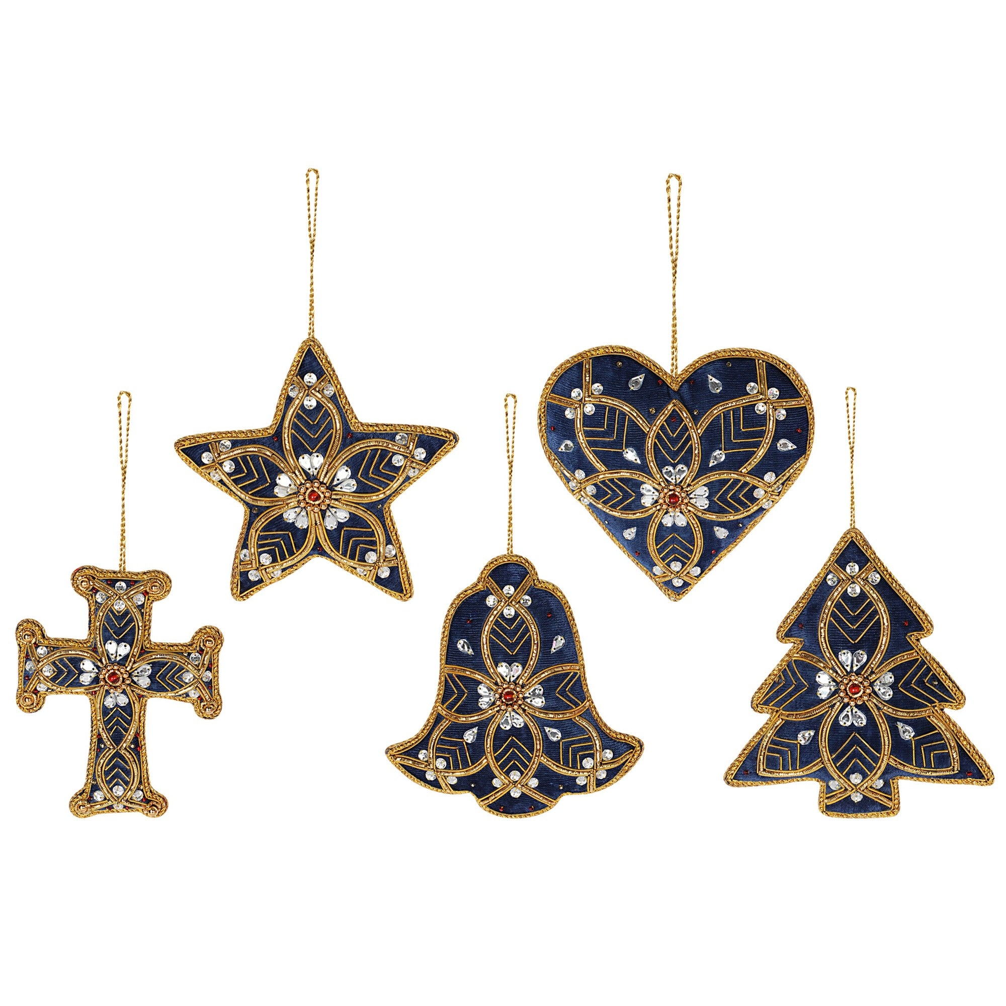 Holiday Fun-Stars, Hearts, Cross, Bell & tree Christmas ornaments set of 5 pieces for holiday decor (1SET=5PC)