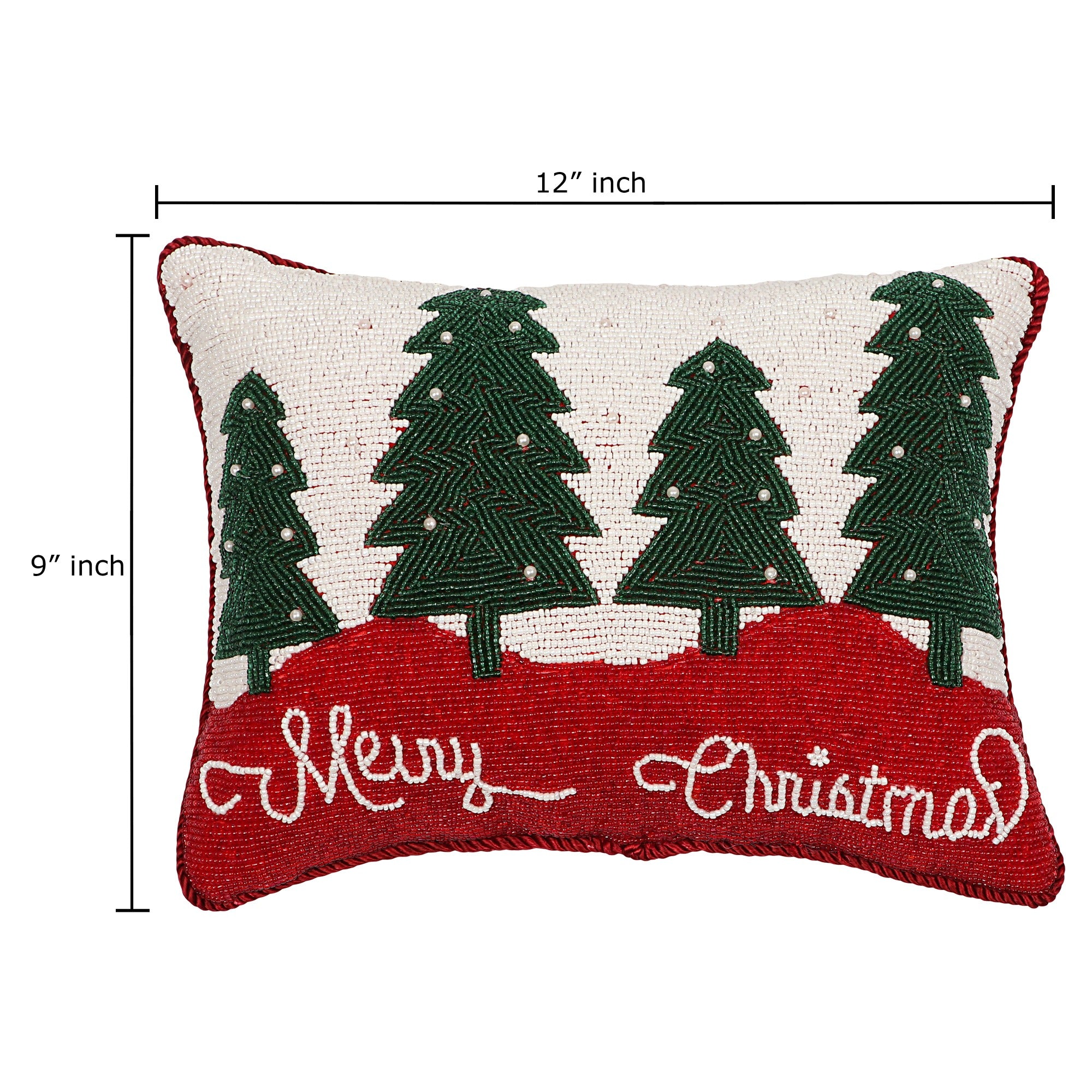 Merry Christmas Pillow Beaded with Glass Beads