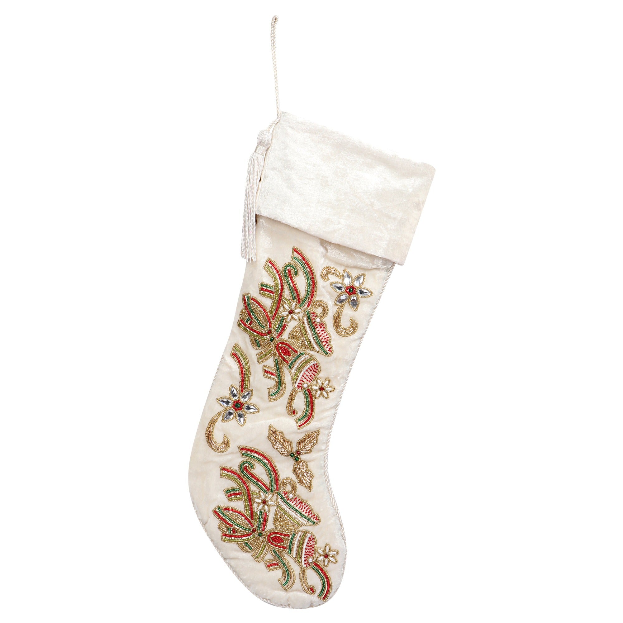 PERSONALISED CHRISTMAS BELLS EMBROIDED WHITE VELVET CHRISTMAS STOCKING