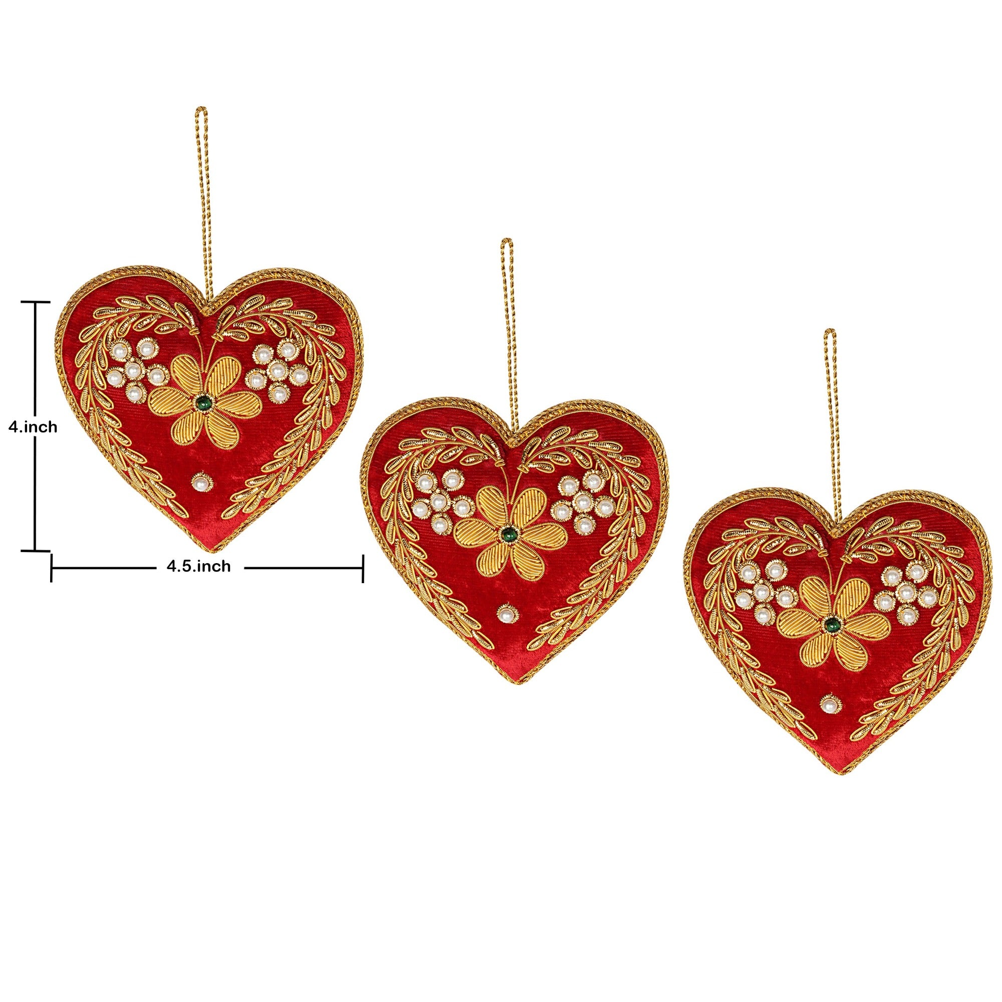 Holiday Hearts Red Christmas ornaments set of 3 pieces for holiday decor (1SET=3PC)