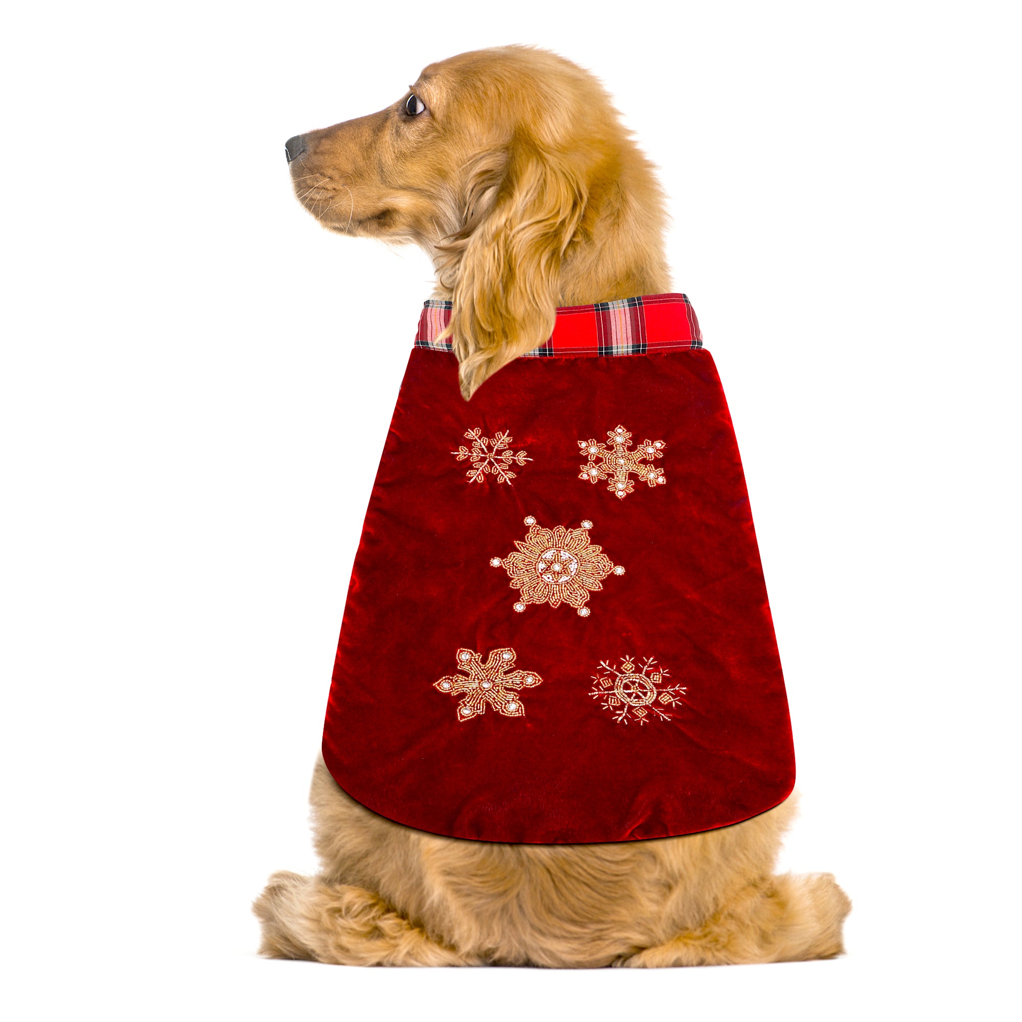 Red Christmas Dog jacket  Embroided Velvet Dog jacket with snowflakes