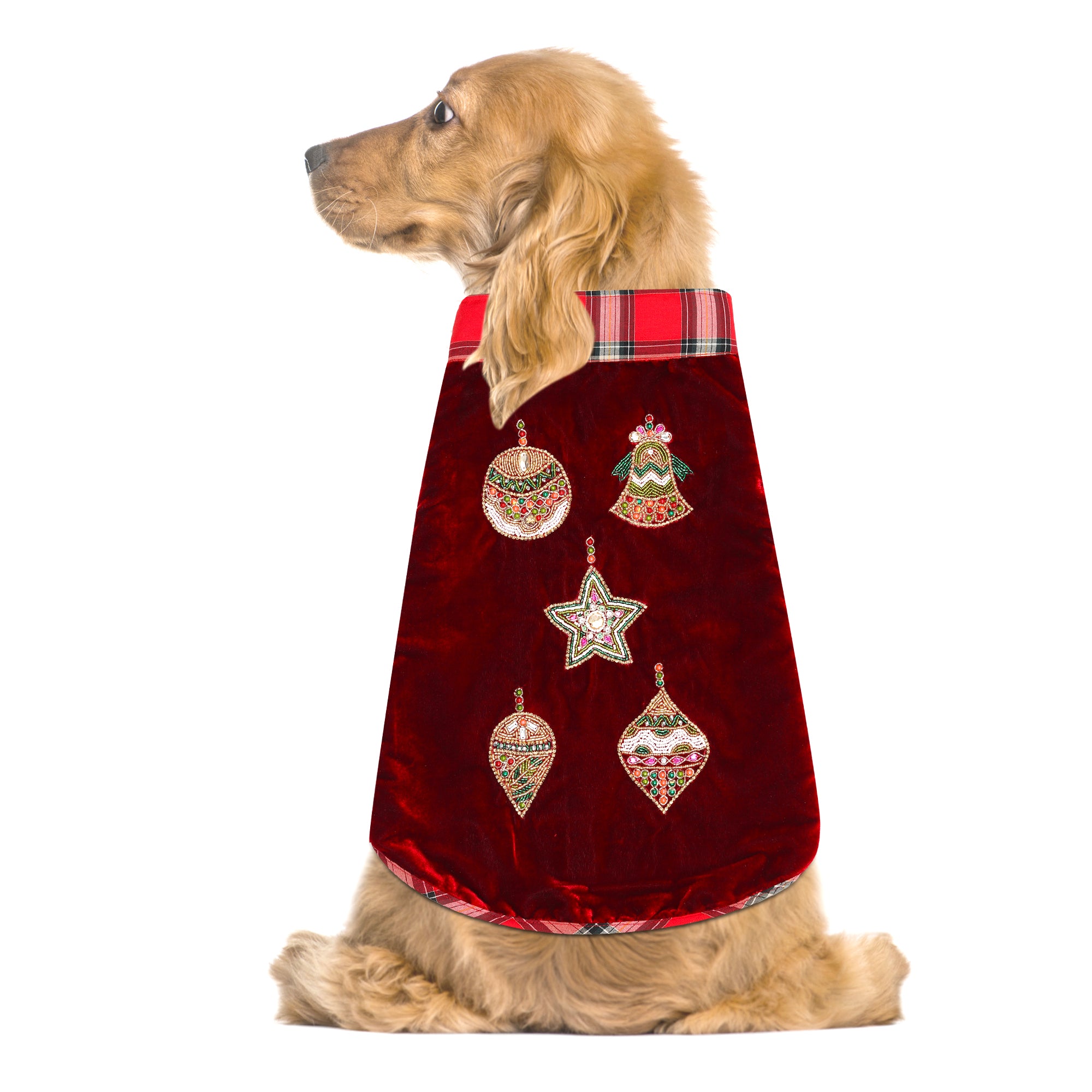 Red Christmas Dog jacket  Embroided Velvet Dog jacket with beautiful ornaments