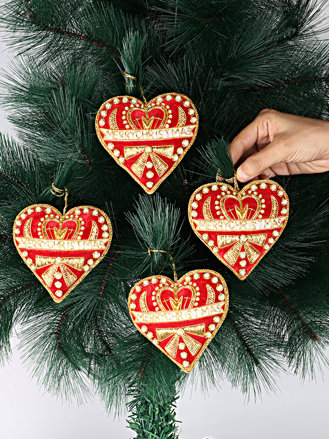 Merry Christmas Hearts Red christmas ornaments set of 4 pieces for holiday decor (1SET=4PC) holiday decor