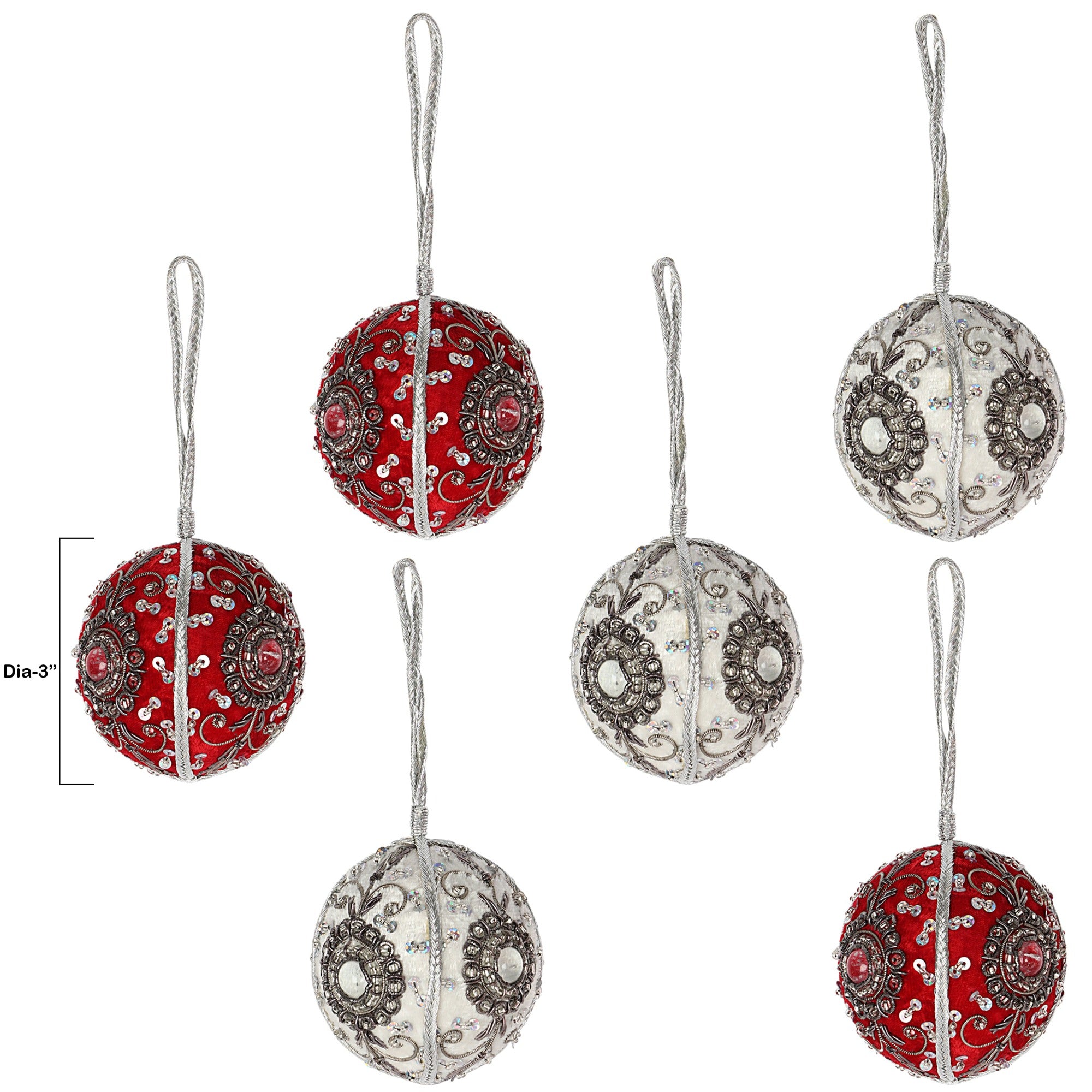 Velvet christmas Ball ornaments set of 6 - Decorative Red & White christmas balls tree ornaments for holiday decor 1SET=6PCS