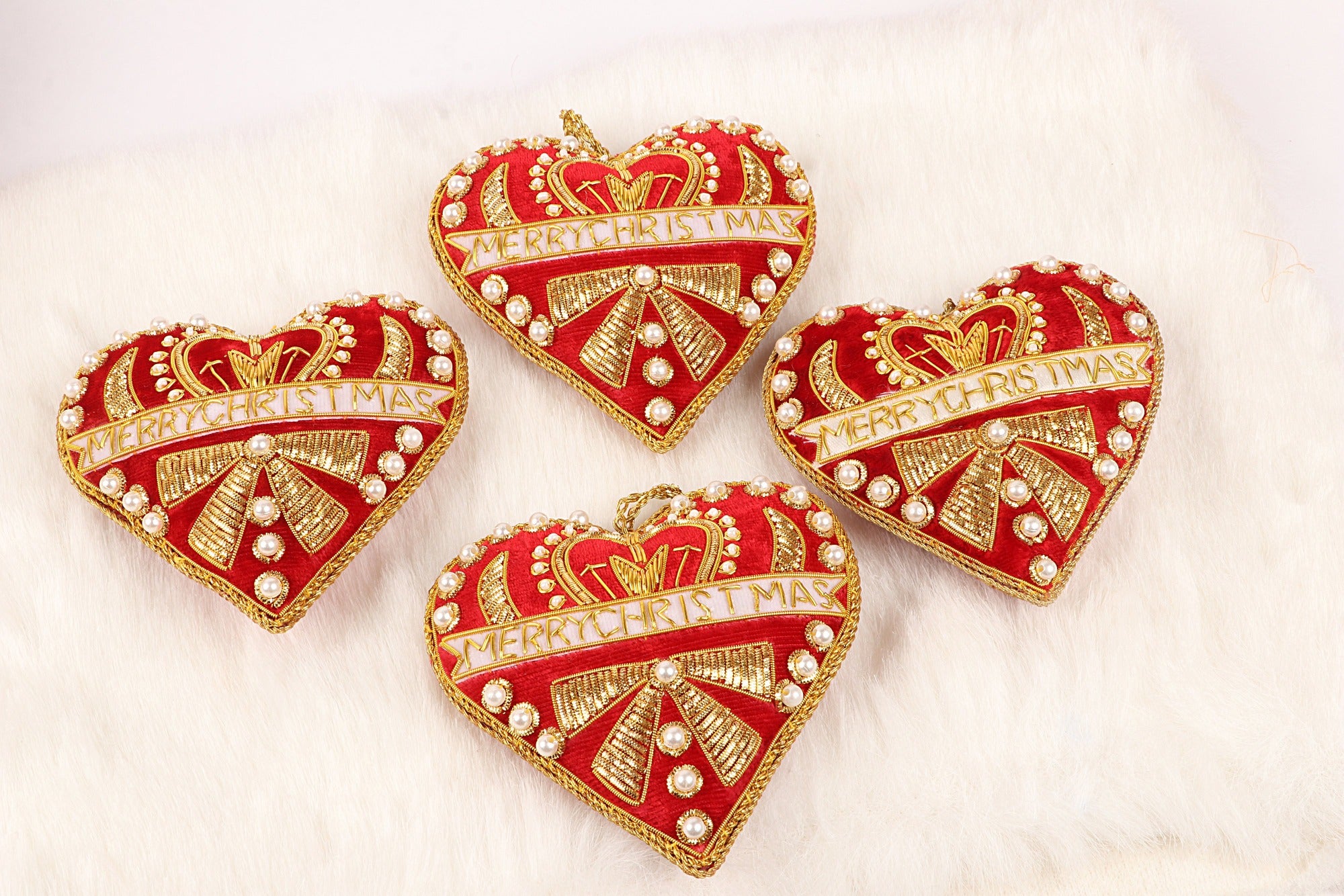 Merry Christmas Hearts Red christmas ornaments set of 4 pieces for holiday decor (1SET=4PC) holiday decor