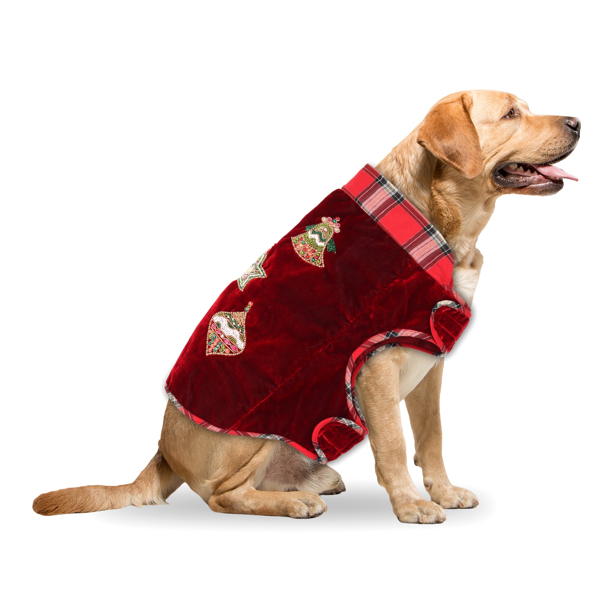 Red Christmas Dog jacket  Embroided Velvet Dog jacket with beautiful ornaments