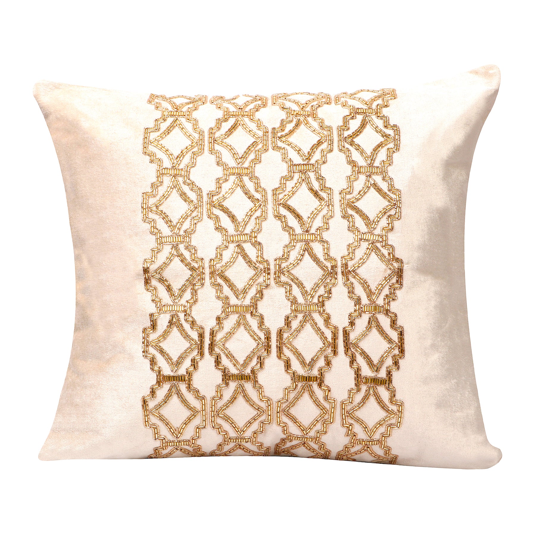 The Vintage criss cross Pillow cover Beige Velvet Decorative Throw Pillow cover Beaded in Criss cross pattern