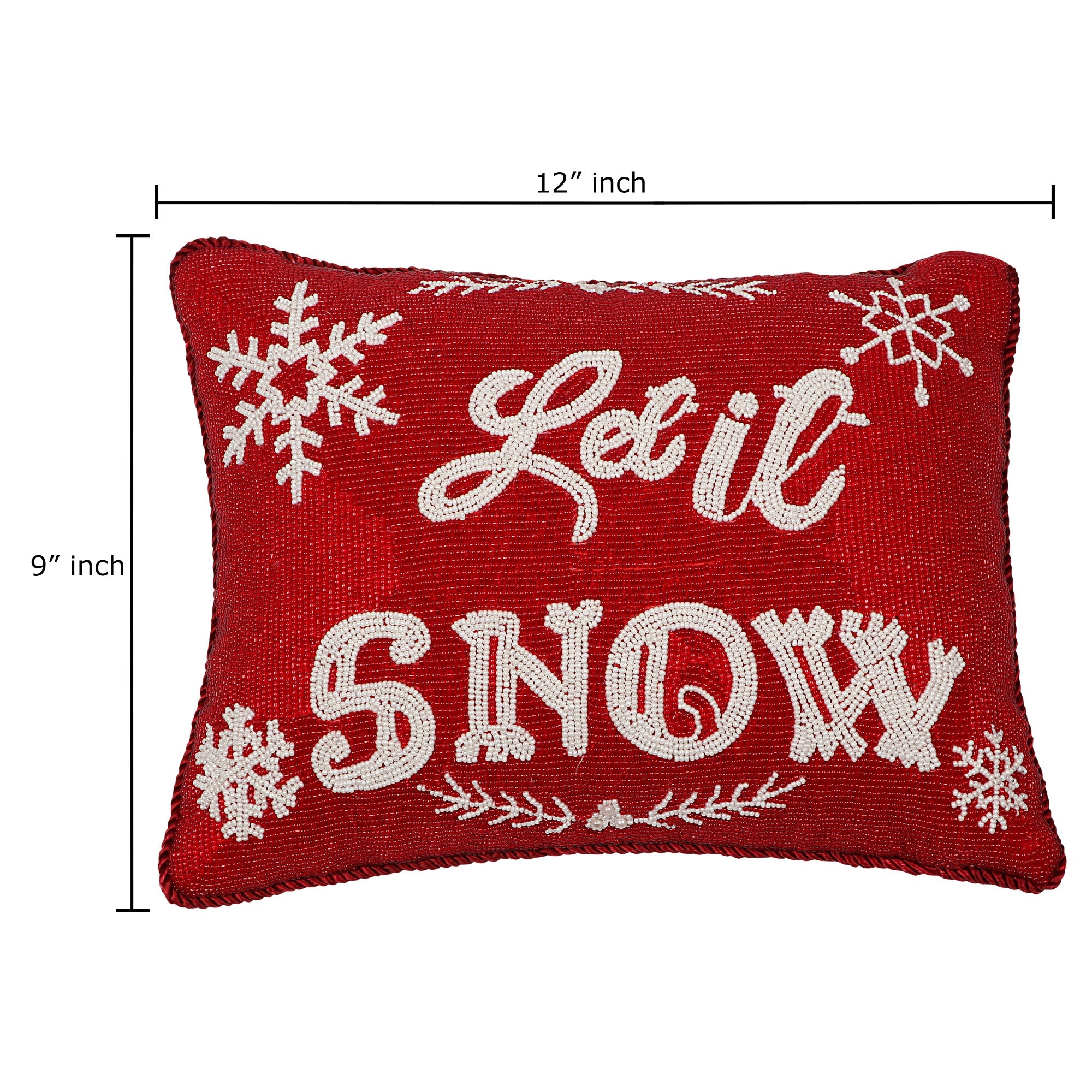 LET IT SNOW CHRISTMAS PILLOW BEADED WITH GLASS BEADS