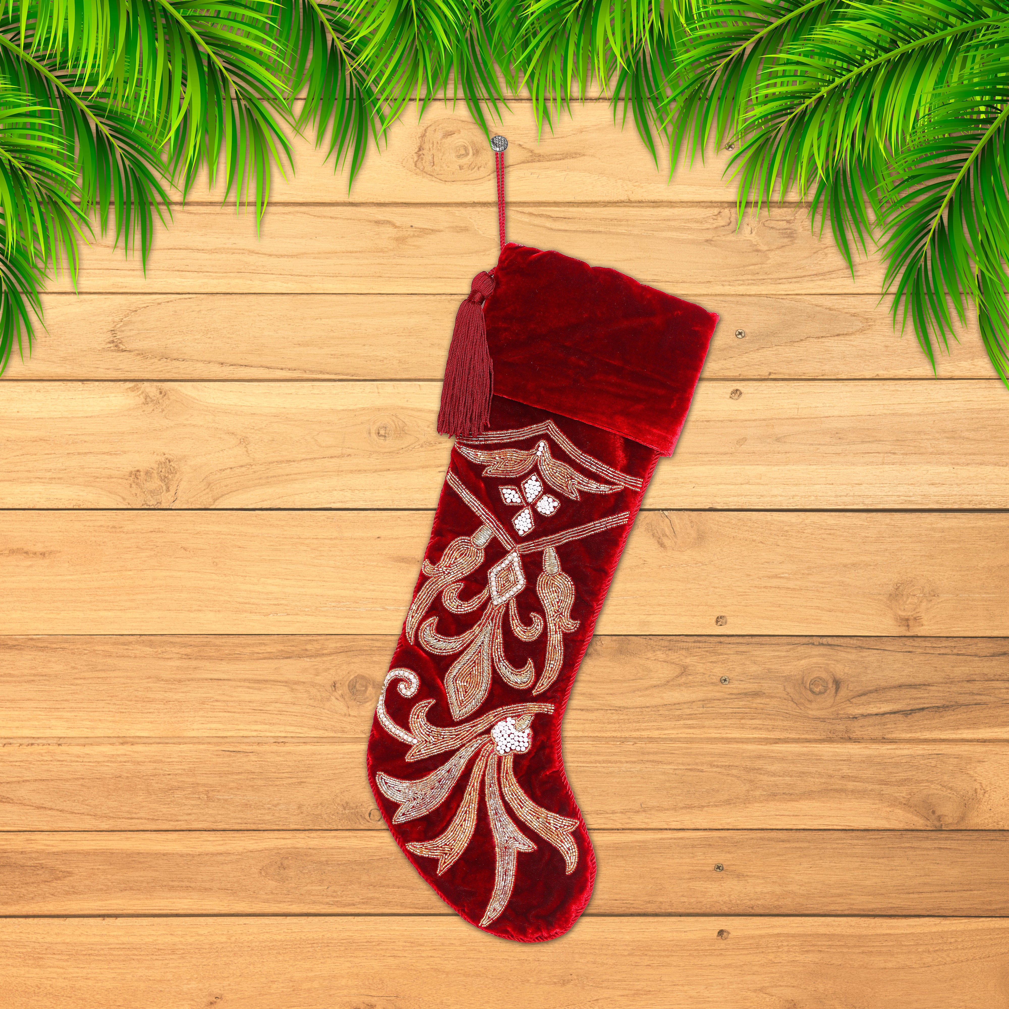 PERSONALISED SPIRAL CHARM RED VELVET CHRISTMAS STOCKING