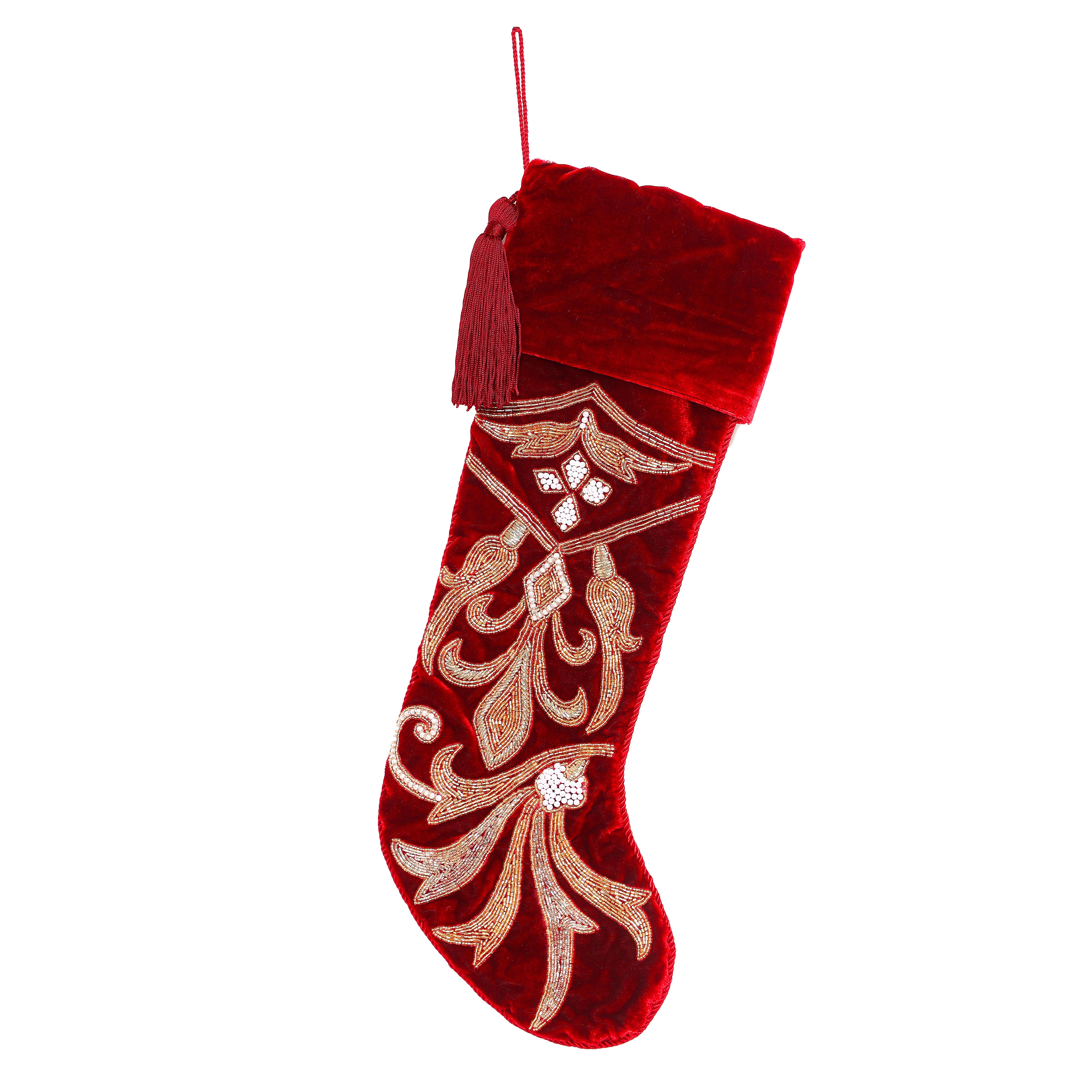 PERSONALISED SPIRAL CHARM RED VELVET CHRISTMAS STOCKING