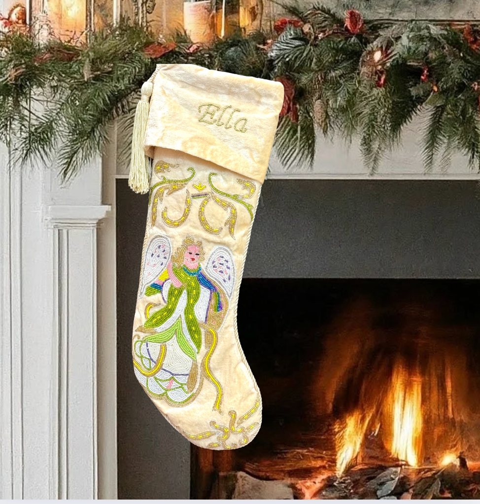 PERSONALISED CREAM FAIRY VELVET CHRISTMAS STOCKING